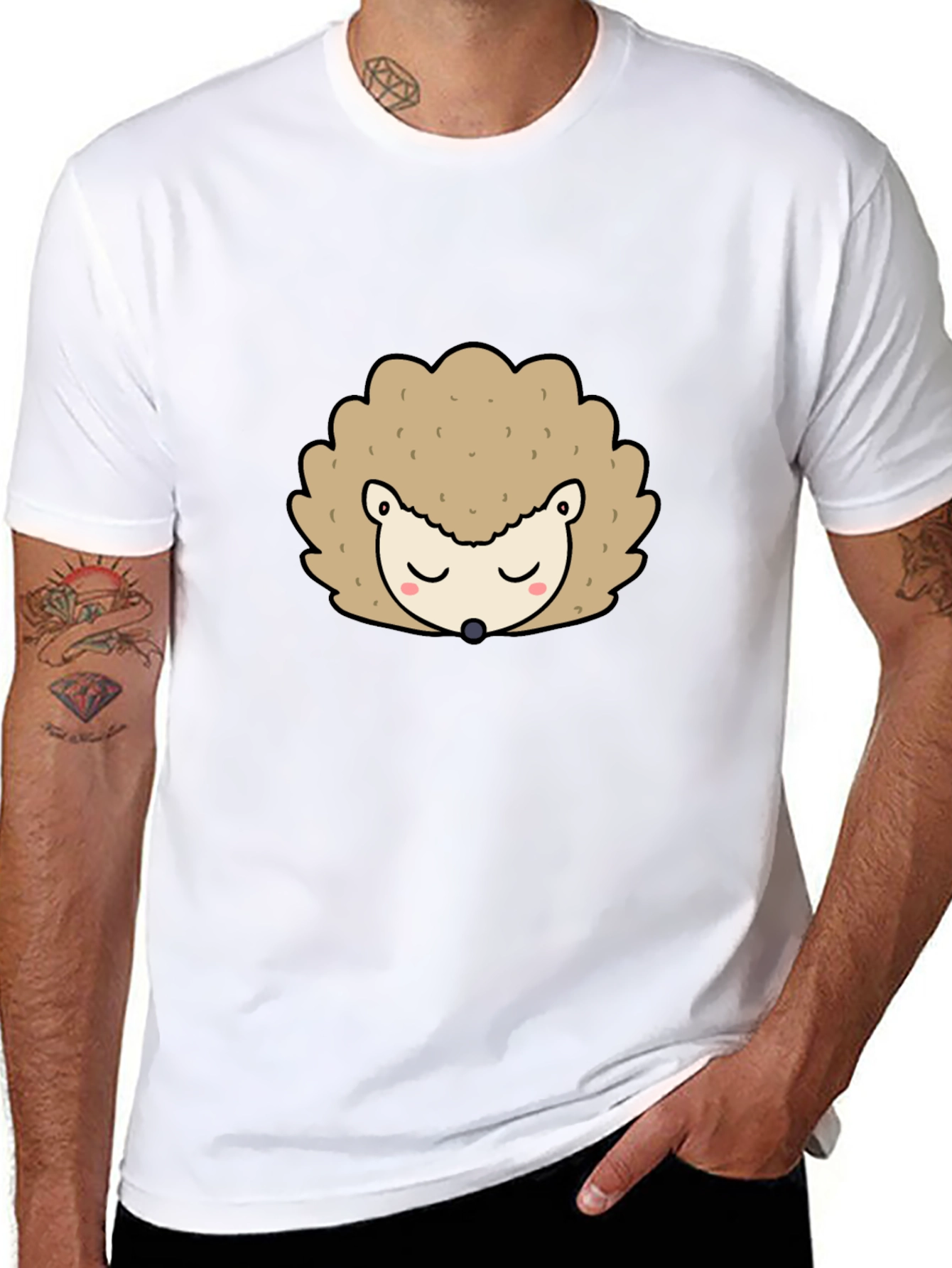 Cute Hedgehog Graphic Tee - Black Unisex T-Shirt