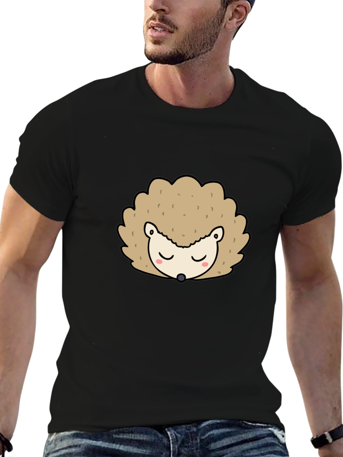 Cute Hedgehog Graphic Tee - Black Unisex T-Shirt