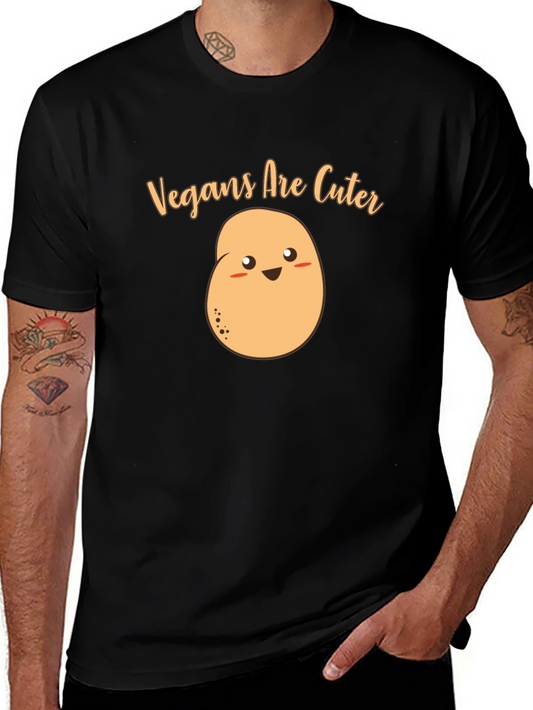 Vegans Are Cuter Potato Graphic Tee - Black Cotton T-Shirt