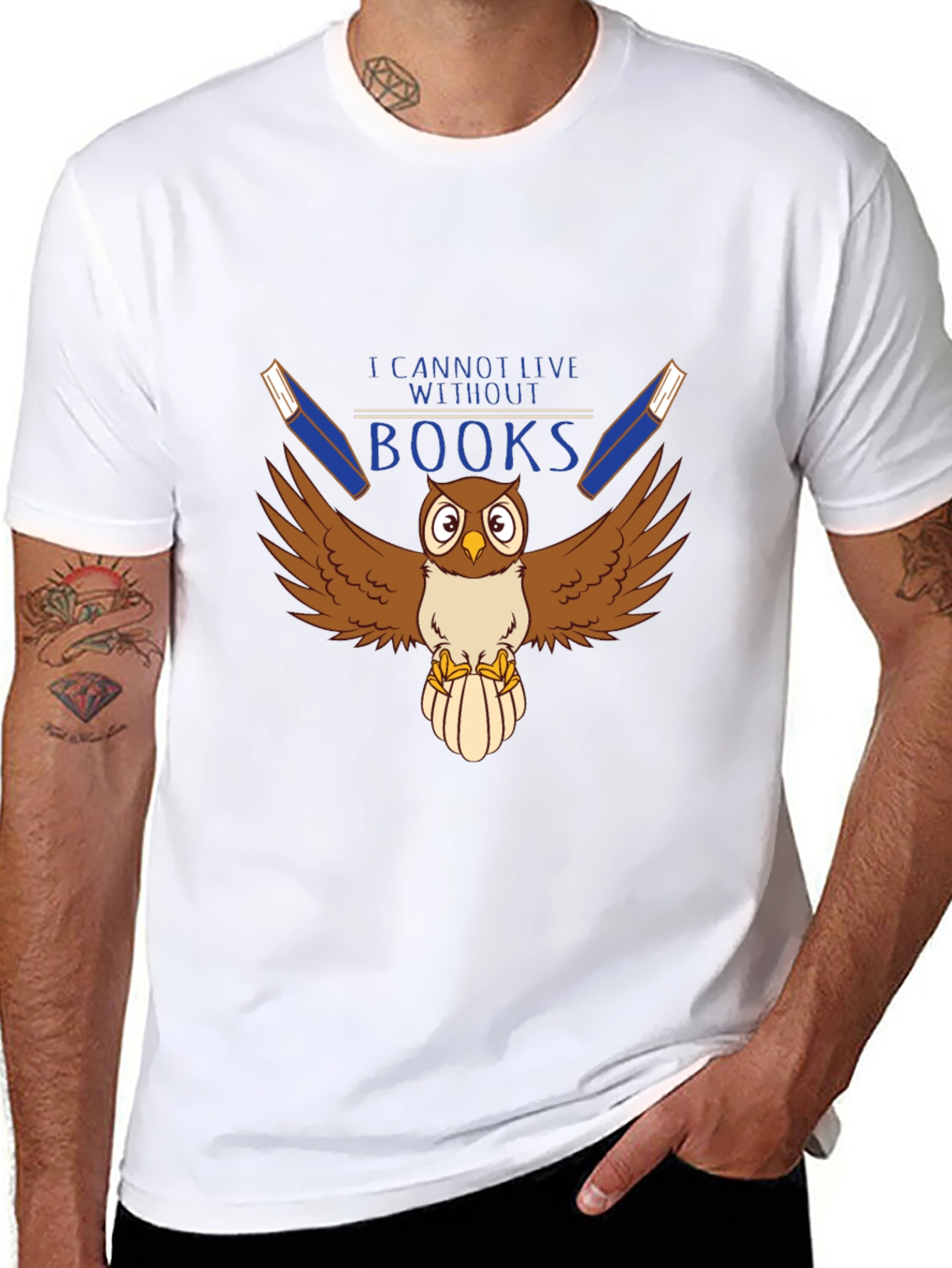 I Cannot Live Without Books Owl Graphic T-Shirt