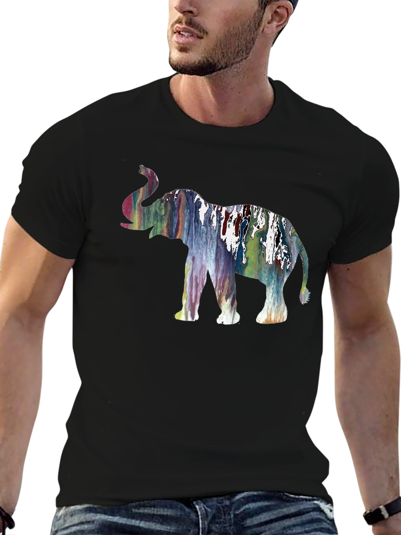 Abstract Elephant Graphic Black T-Shirt