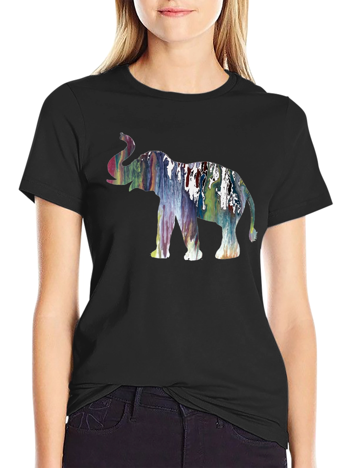Abstract Elephant Graphic Black T-Shirt