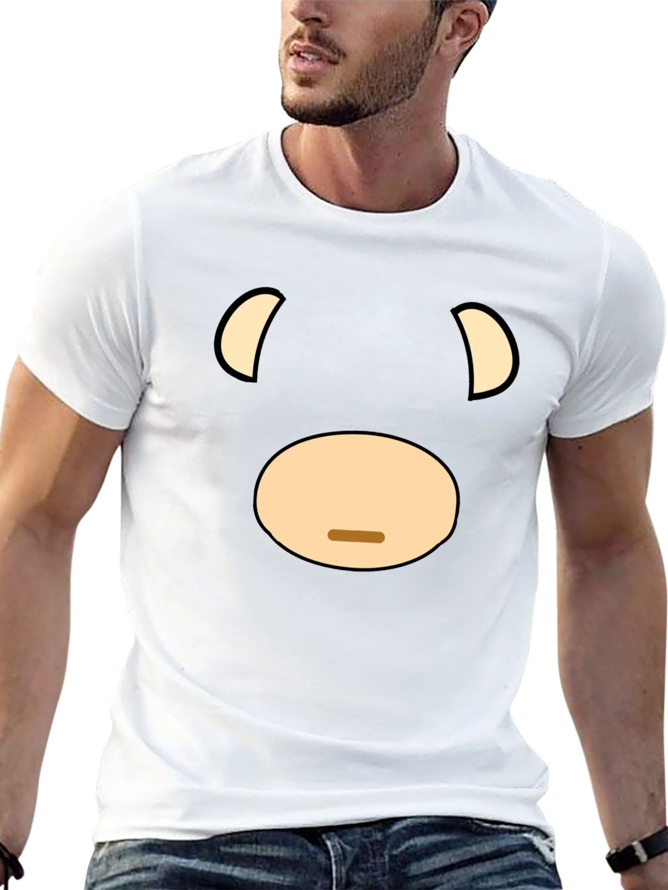 Funny Cartoon Bear Face Graphic Black T-Shirt