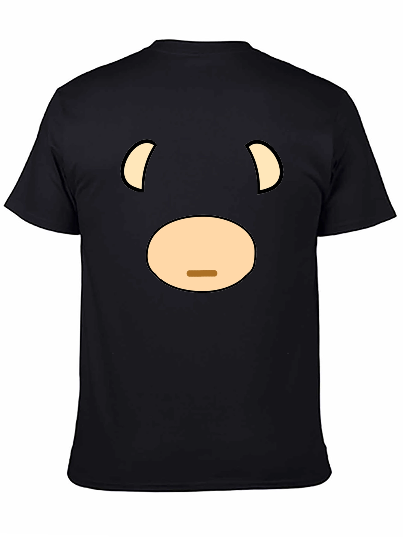 Funny Cartoon Bear Face Graphic Black T-Shirt