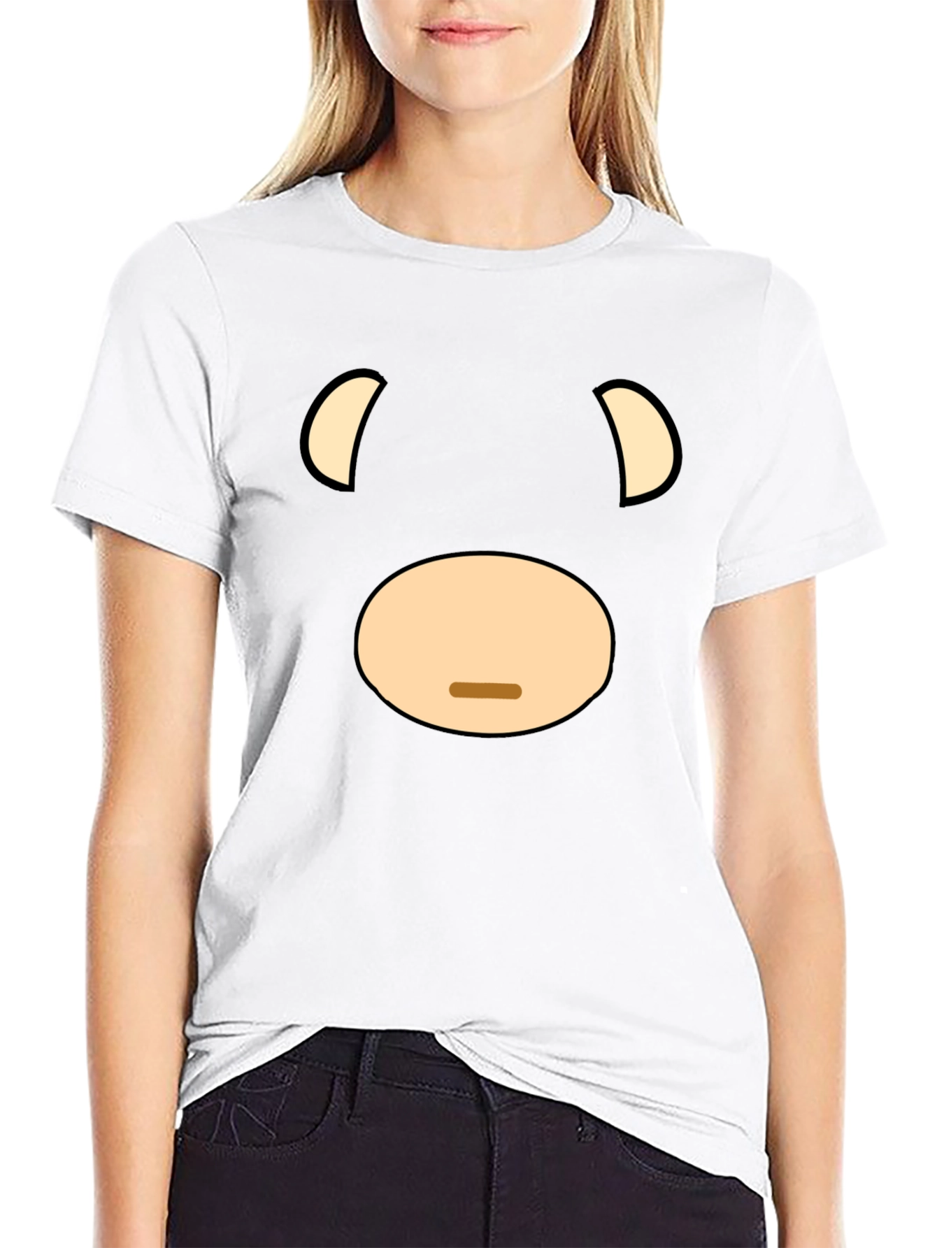 Funny Cartoon Bear Face Graphic Black T-Shirt