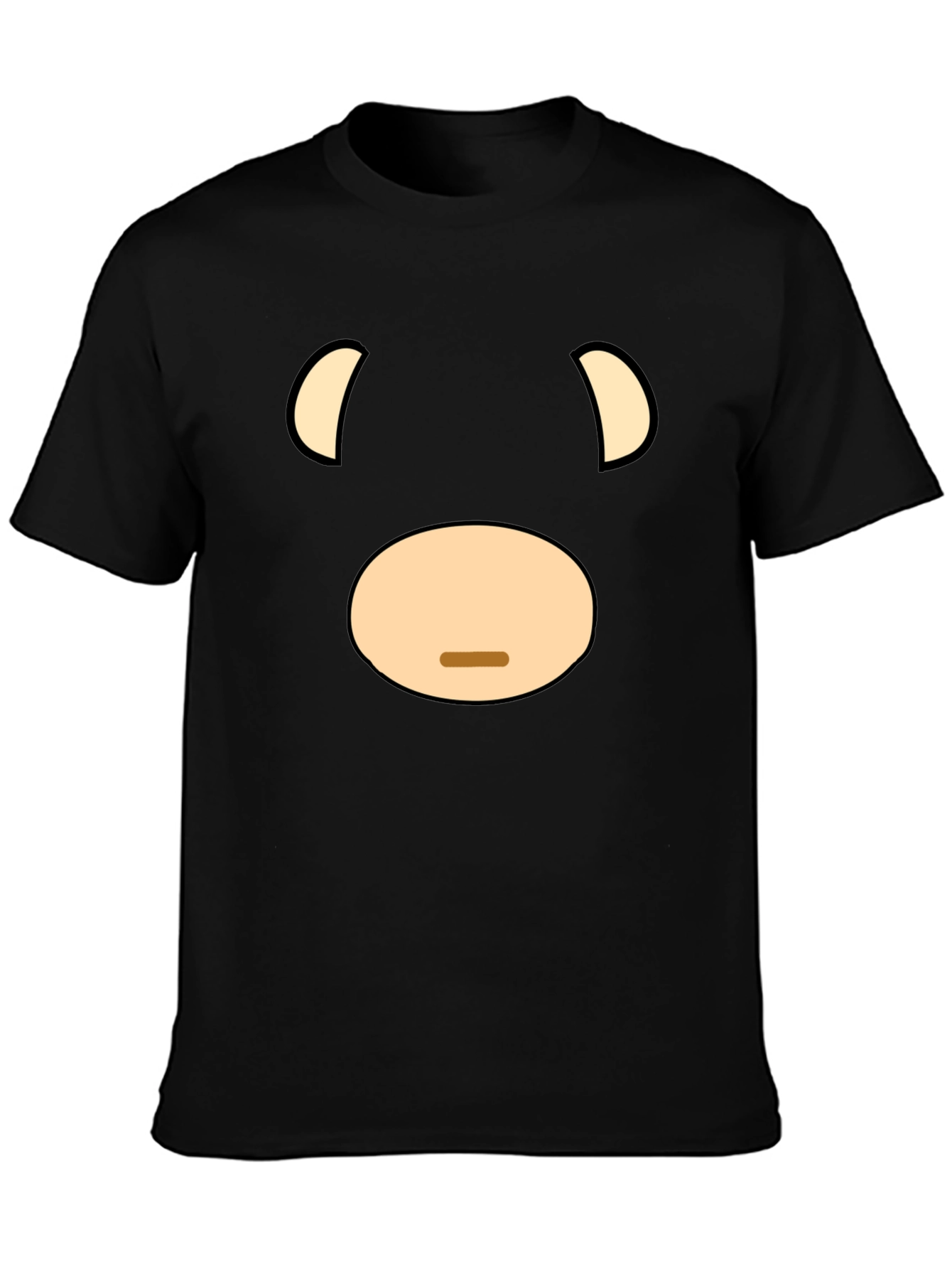 Funny Cartoon Bear Face Graphic Black T-Shirt