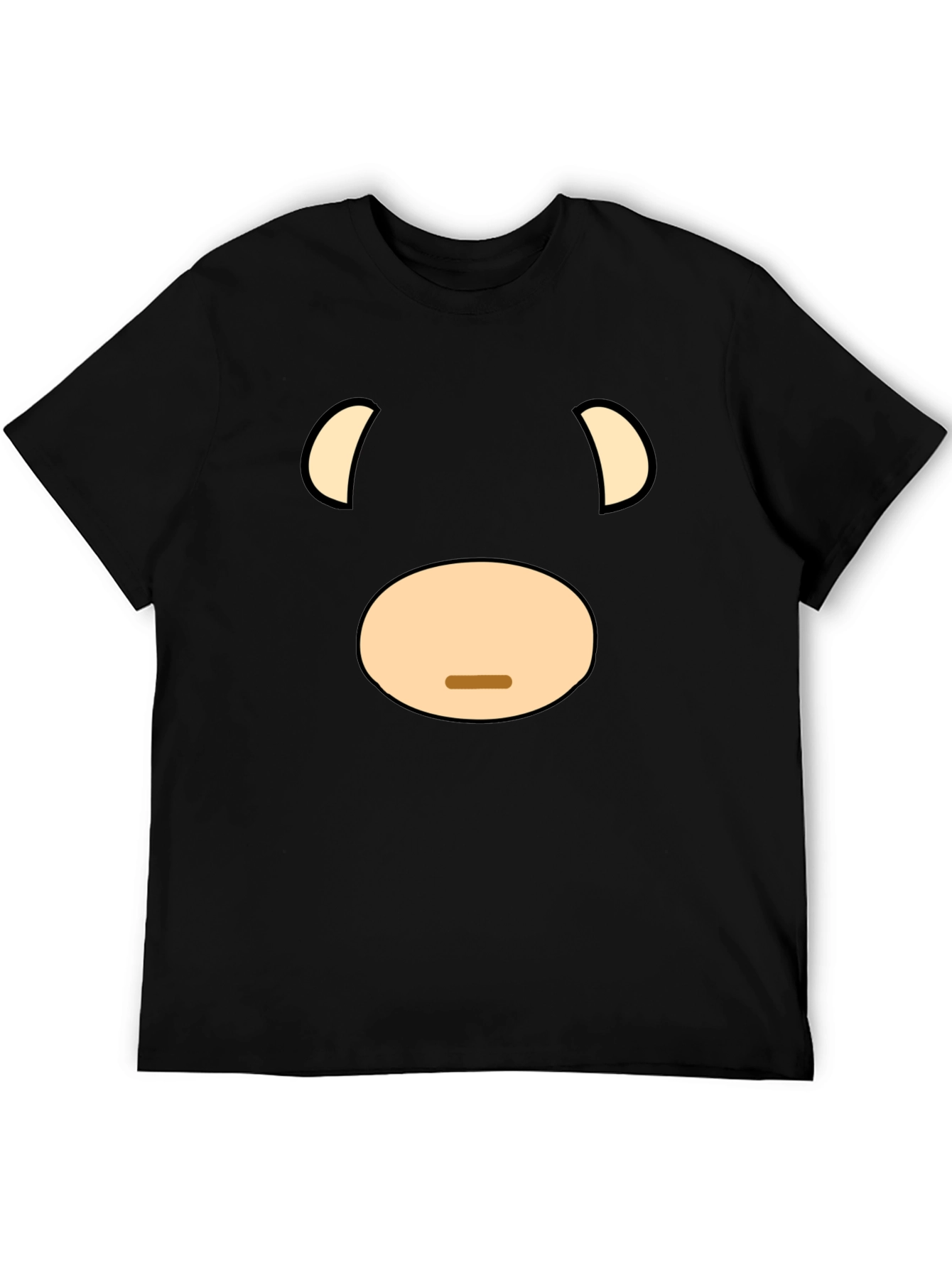 Funny Cartoon Bear Face Graphic Black T-Shirt