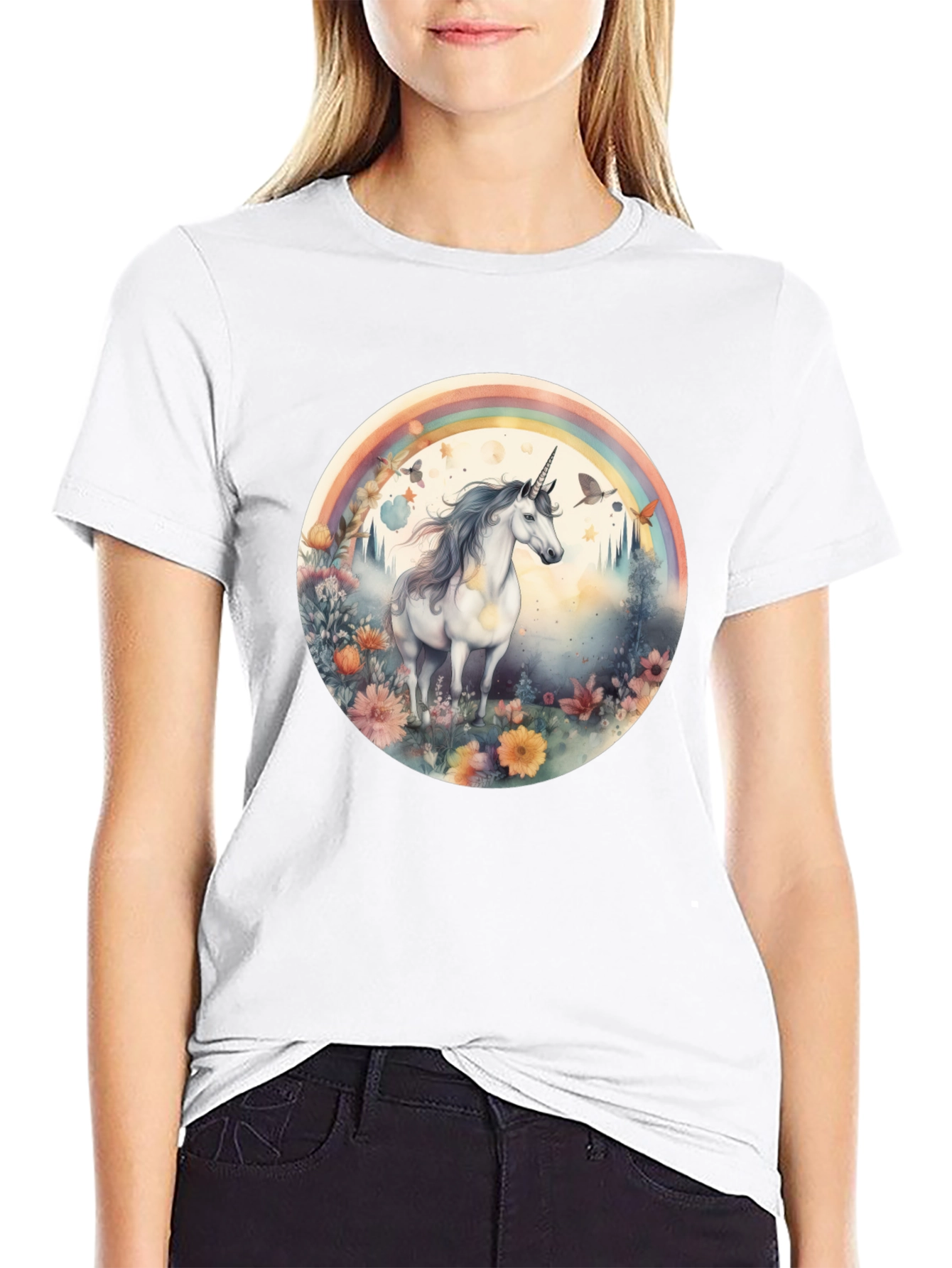 Unicorn Rainbow Graphic T-Shirt - Black