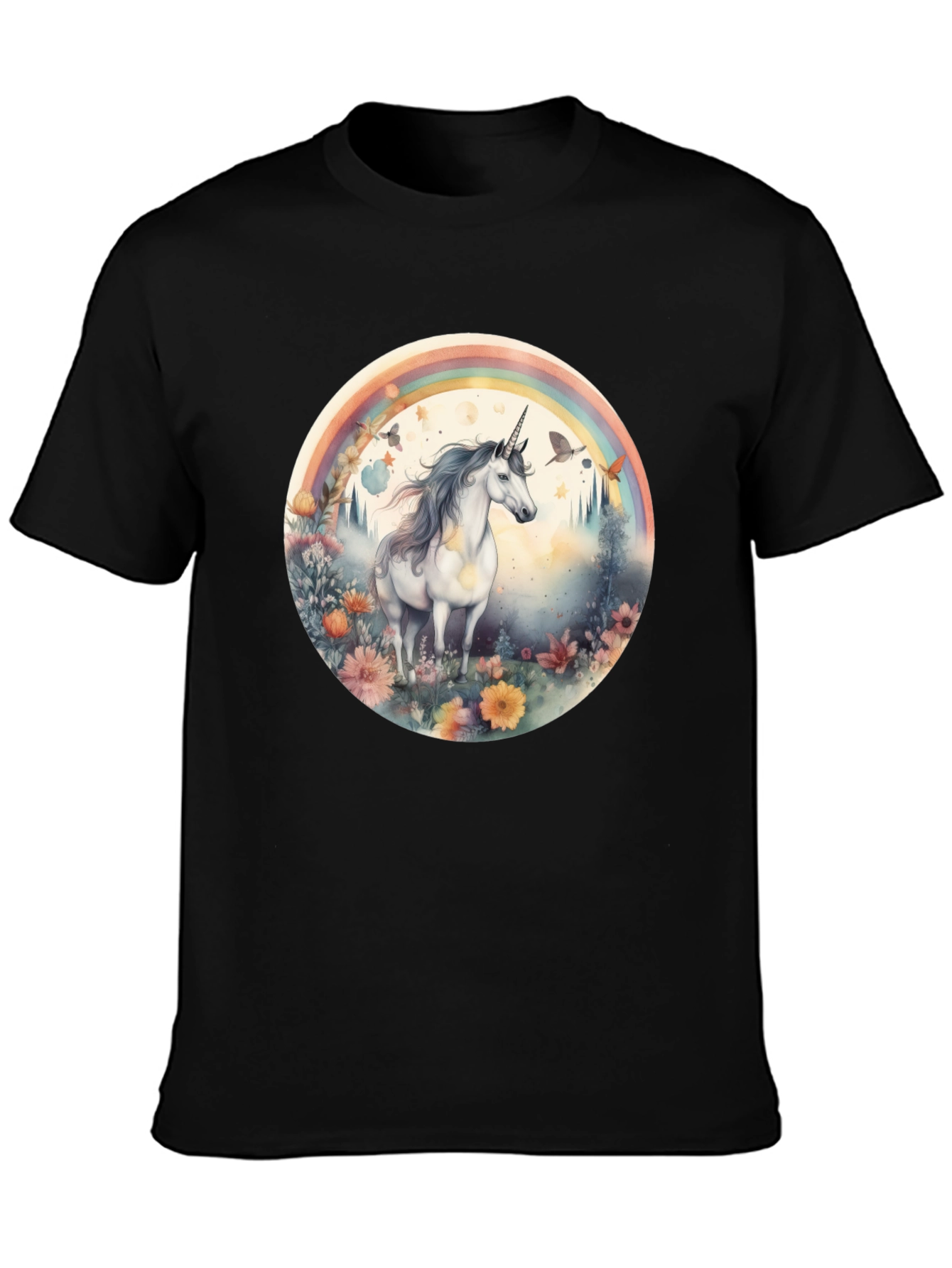 Unicorn Rainbow Graphic T-Shirt - Black