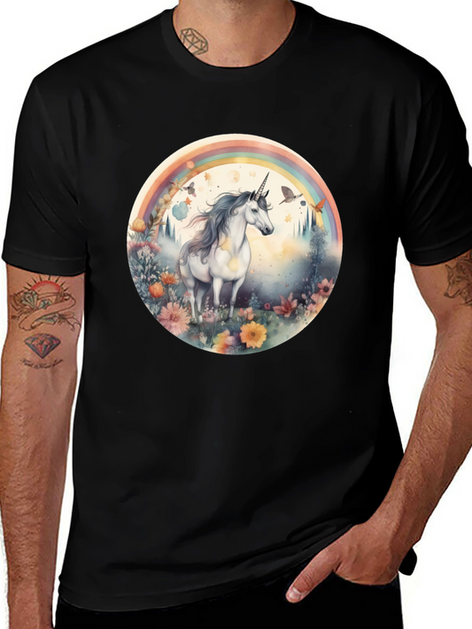 Unicorn Rainbow Graphic T-Shirt - Black