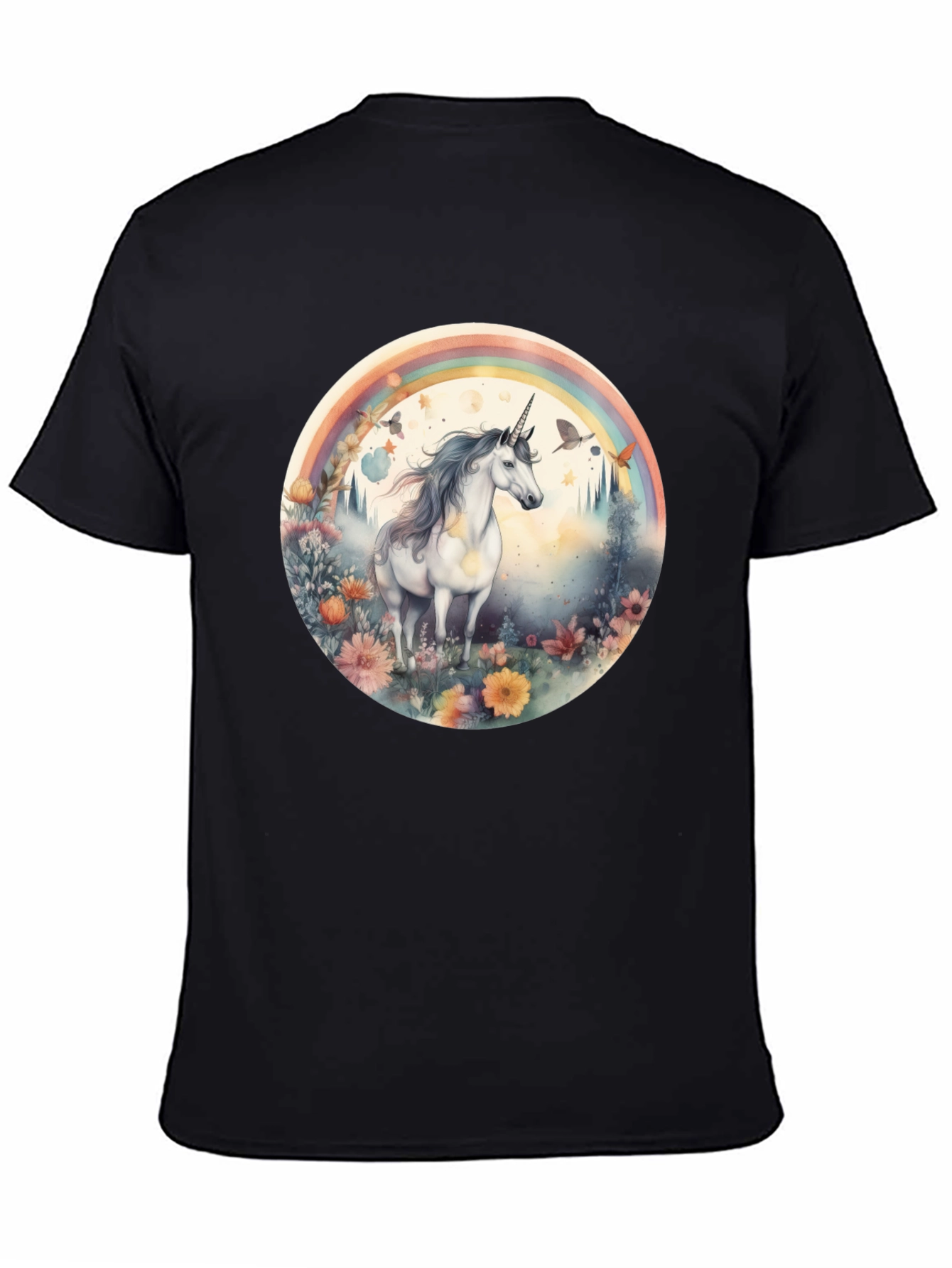 Unicorn Rainbow Graphic T-Shirt - Black