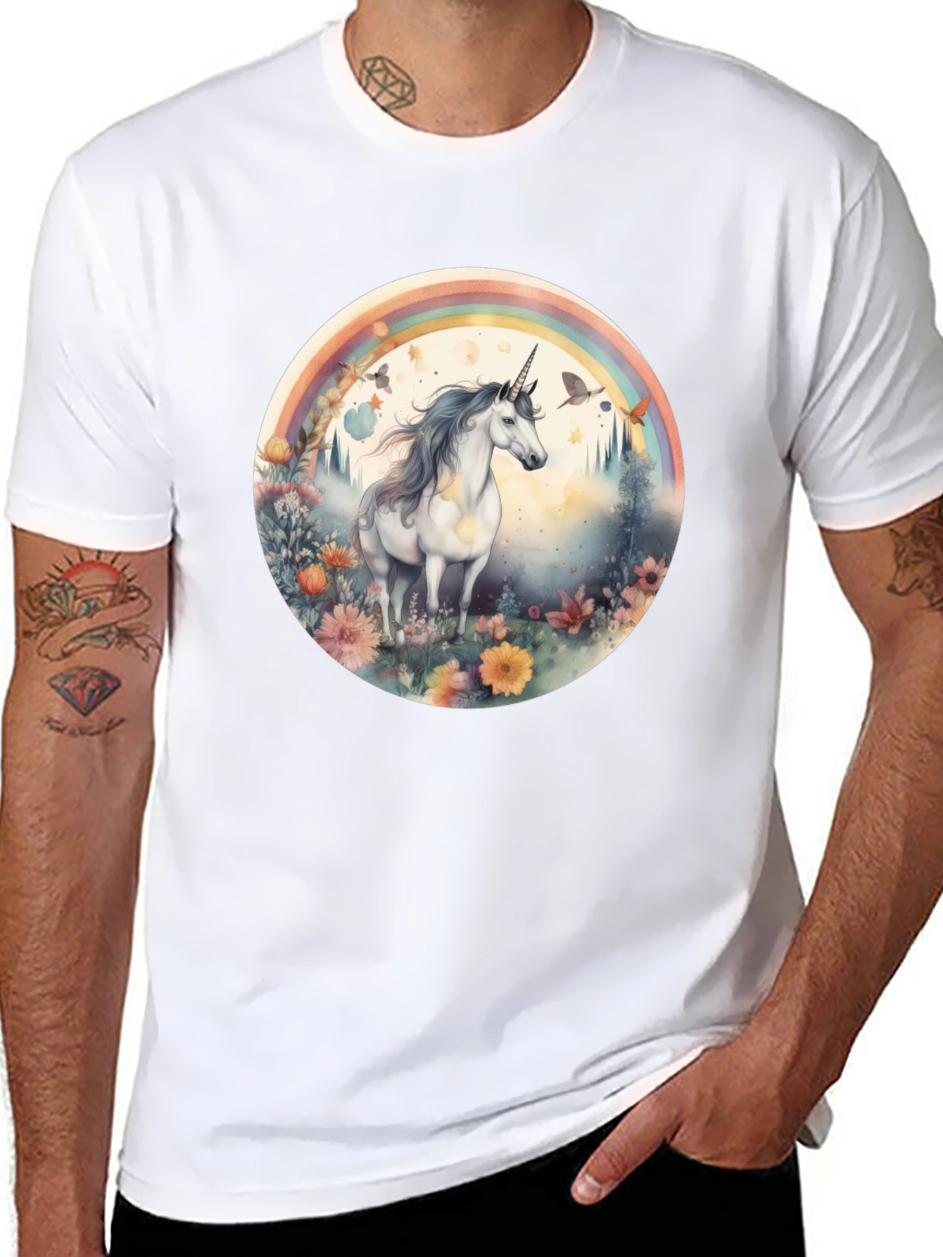 Unicorn Rainbow Graphic T-Shirt - Black