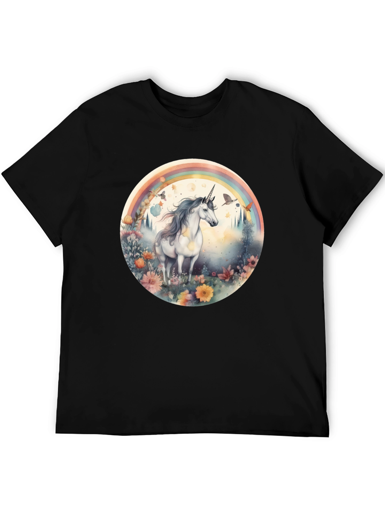 Unicorn Rainbow Graphic T-Shirt - Black
