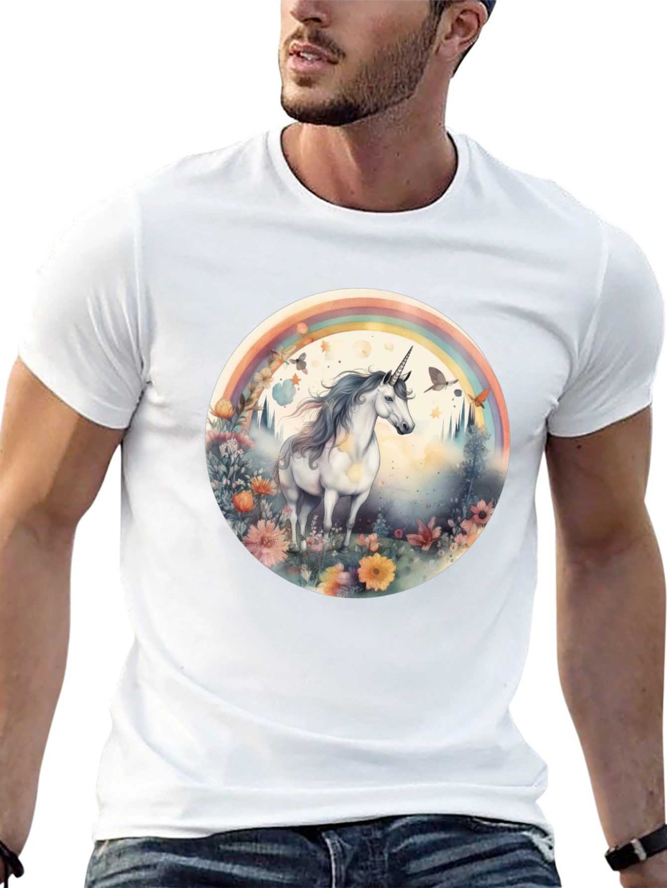 Unicorn Rainbow Graphic T-Shirt - Black