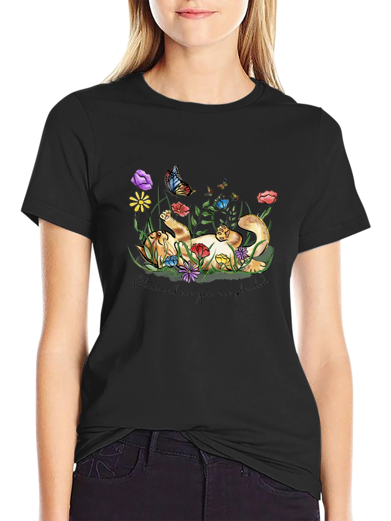 Bloom Where You Are Planted Cat T-Shirt