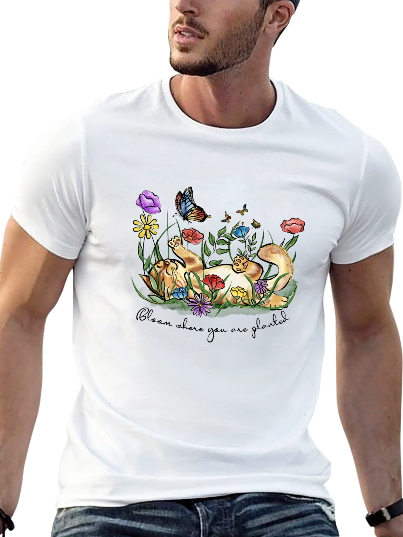 Bloom Where You Are Planted Cat T-Shirt