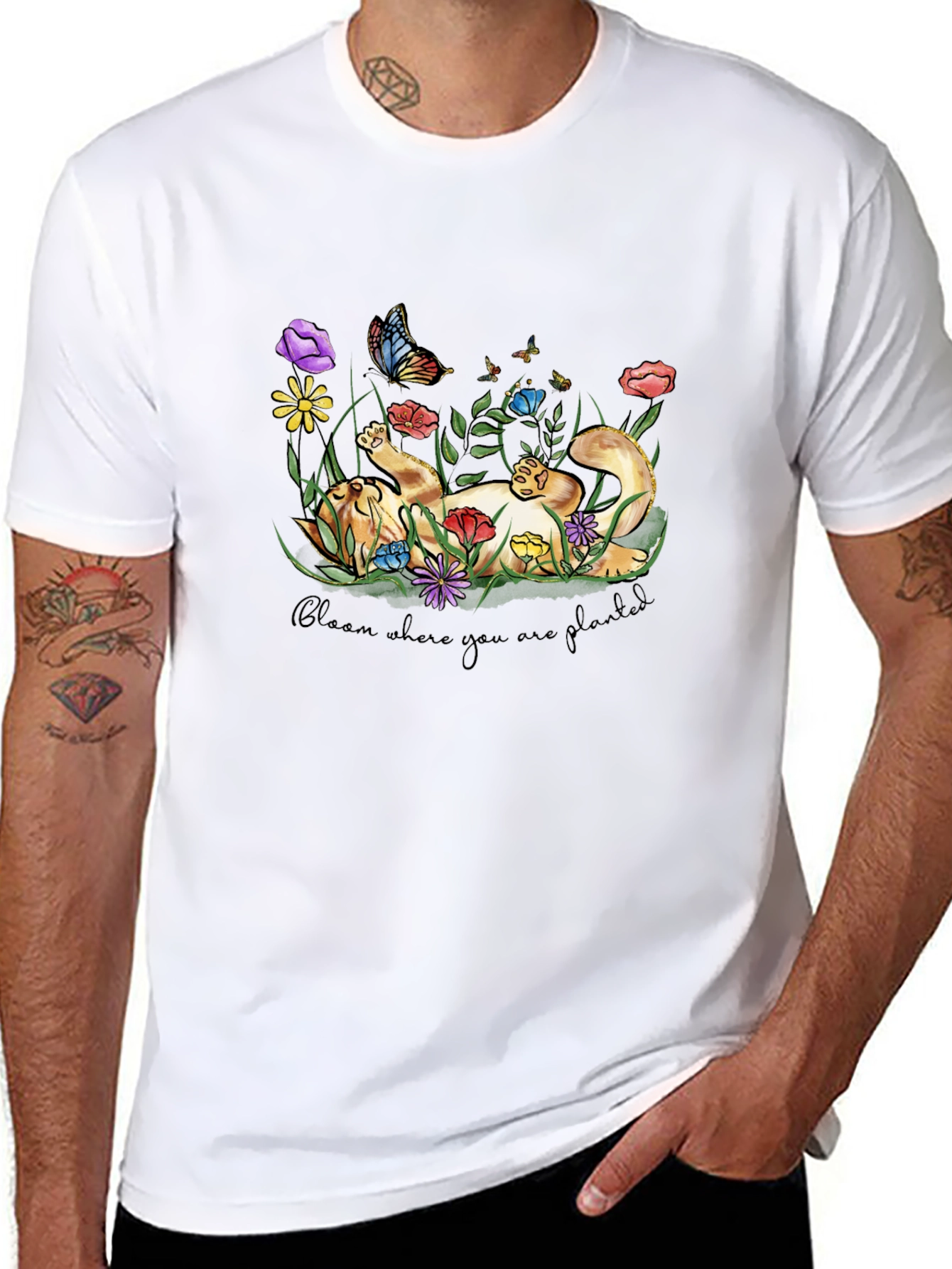 Bloom Where You Are Planted Cat T-Shirt