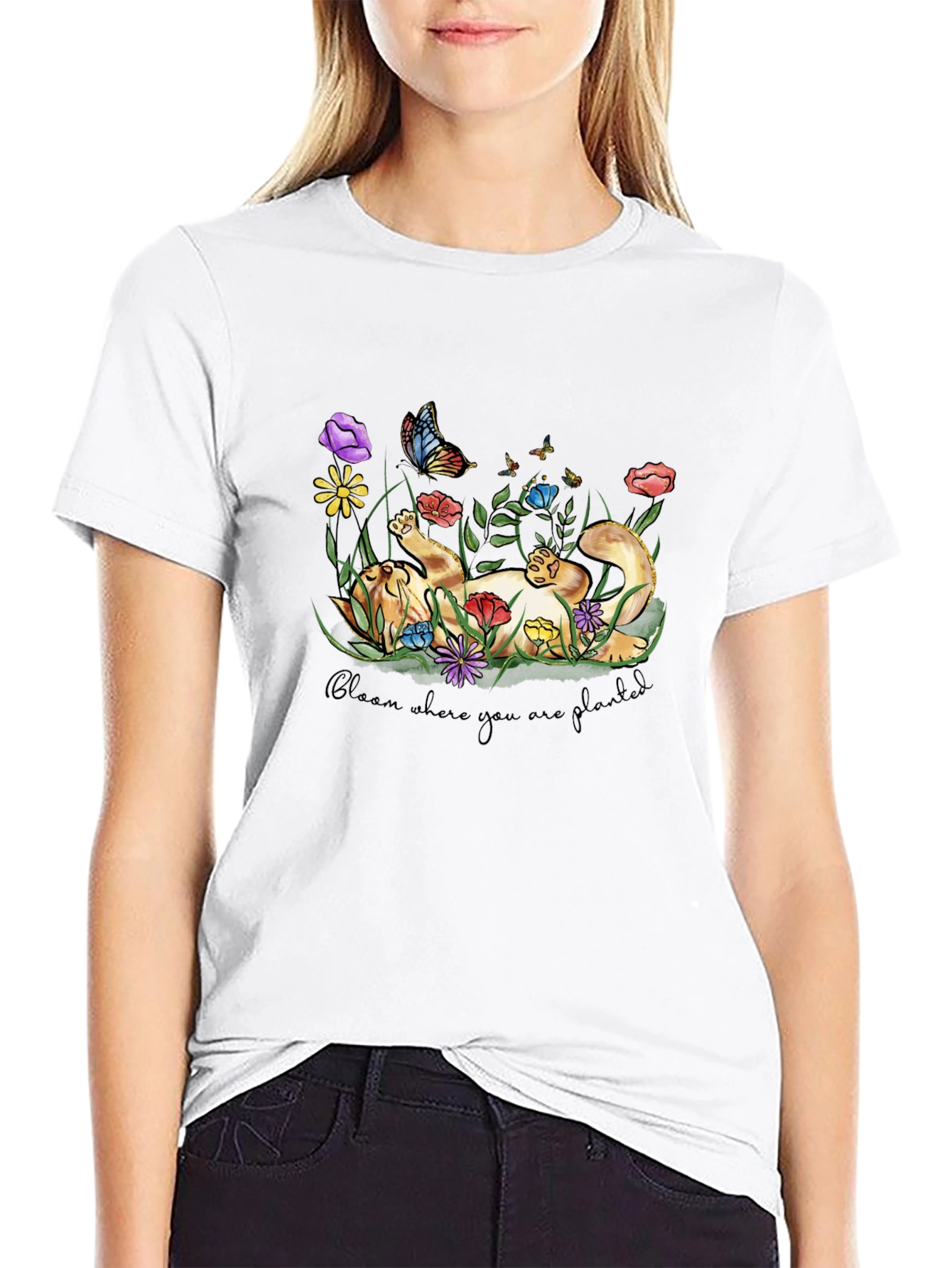 Bloom Where You Are Planted Cat T-Shirt