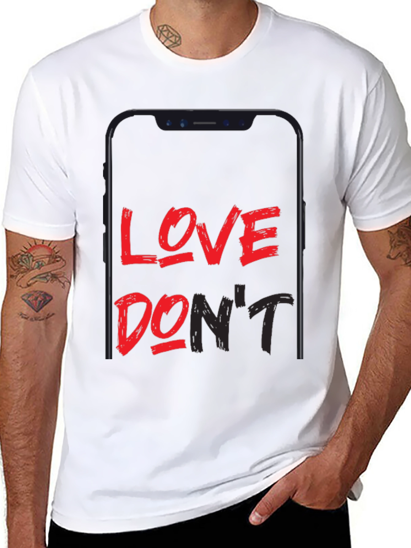 Love Dont Phone Graphic Black T-Shirt