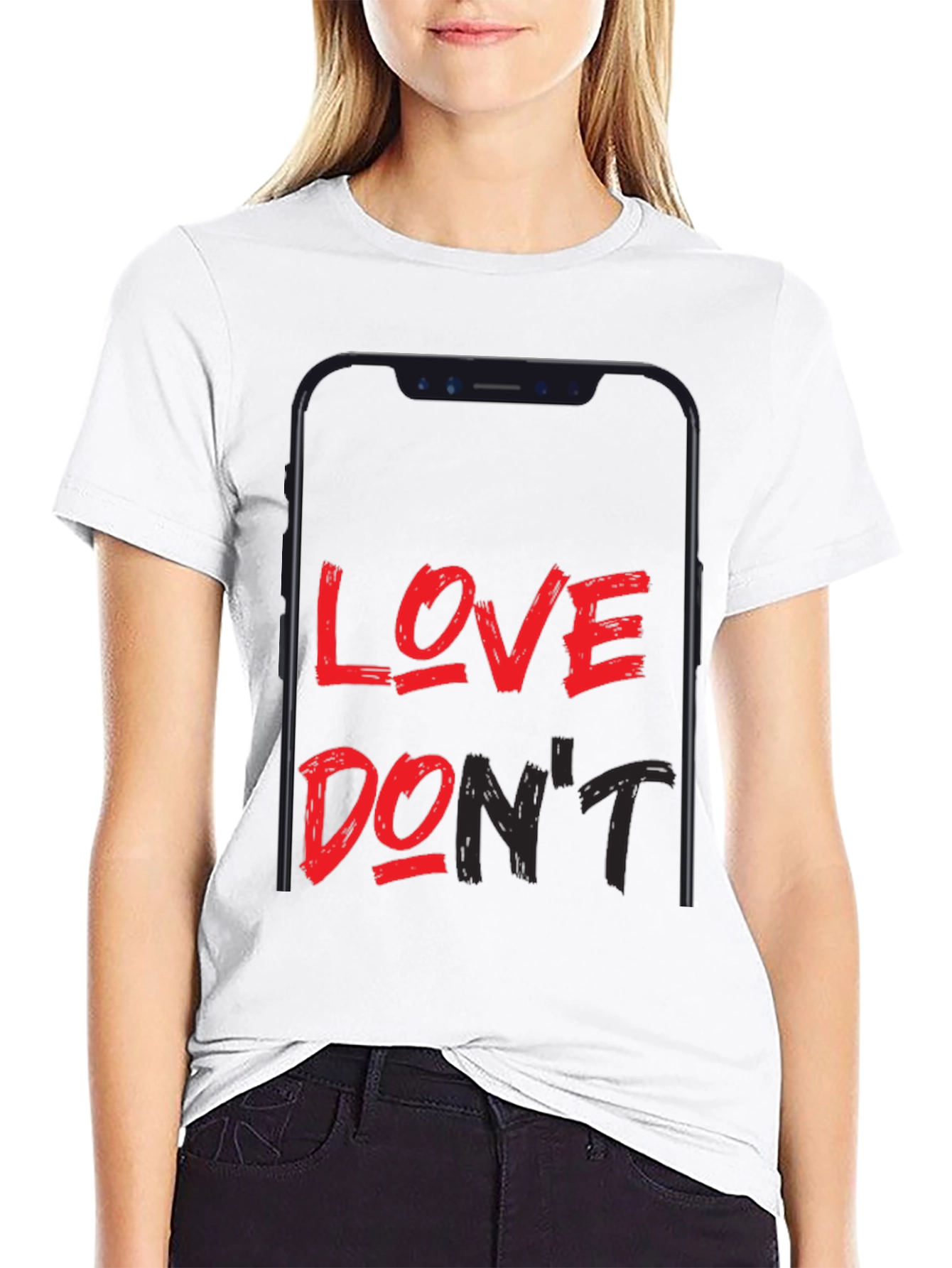 Love Dont Phone Graphic Black T-Shirt