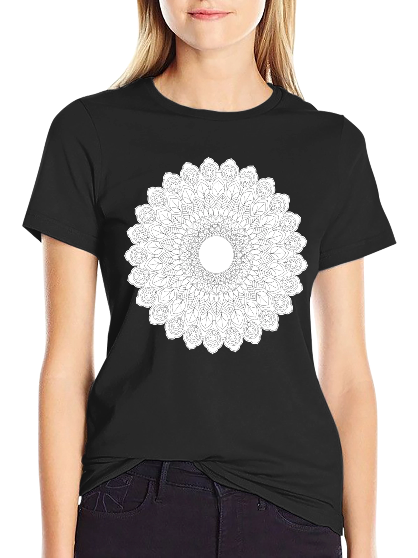Black Tee with Mandala Art