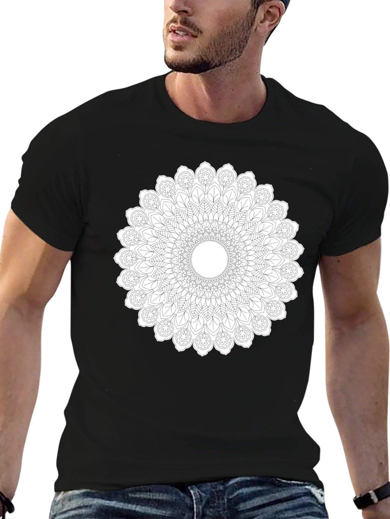 Black Tee with Mandala Art