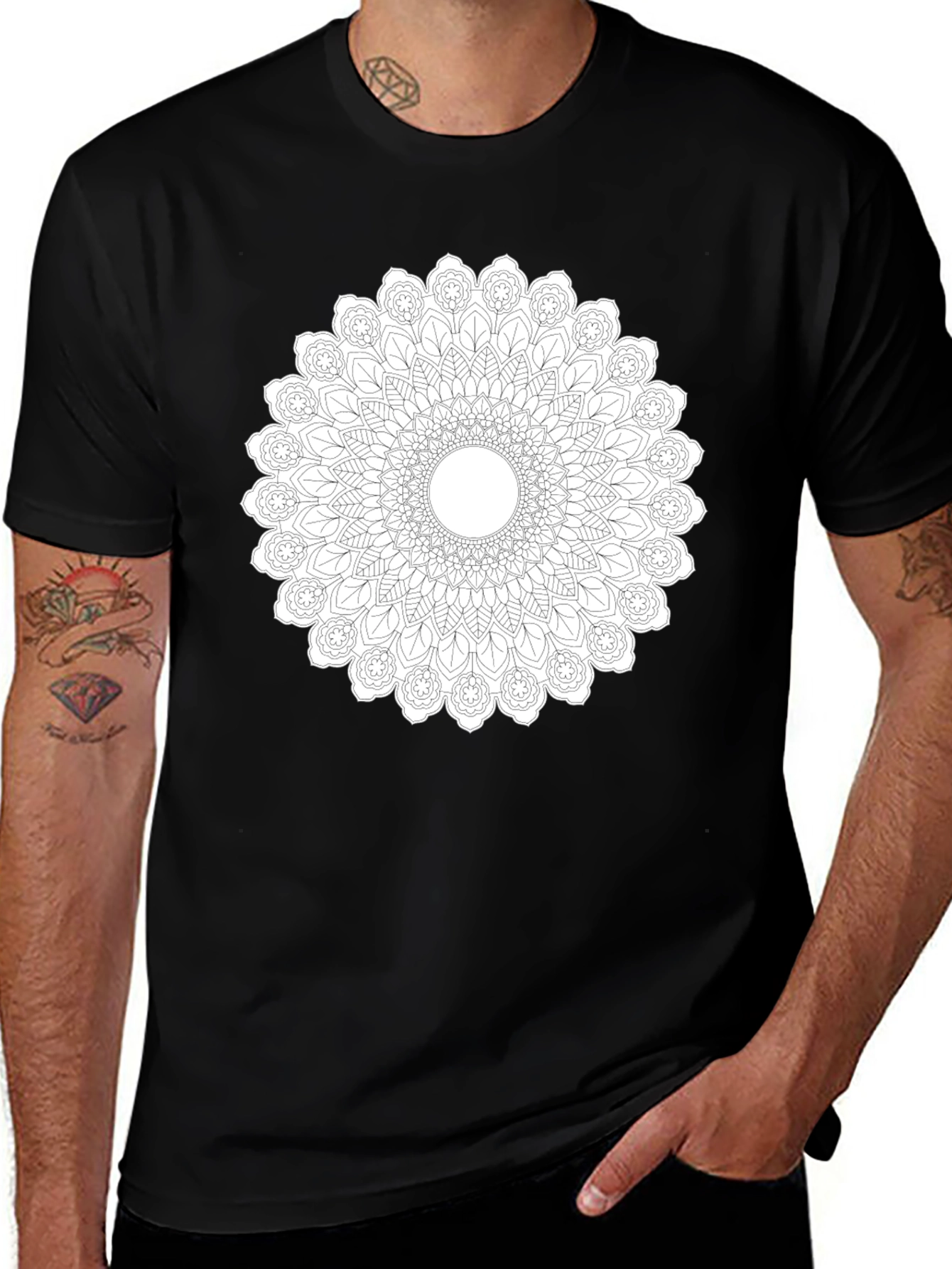 Black Tee with Mandala Art