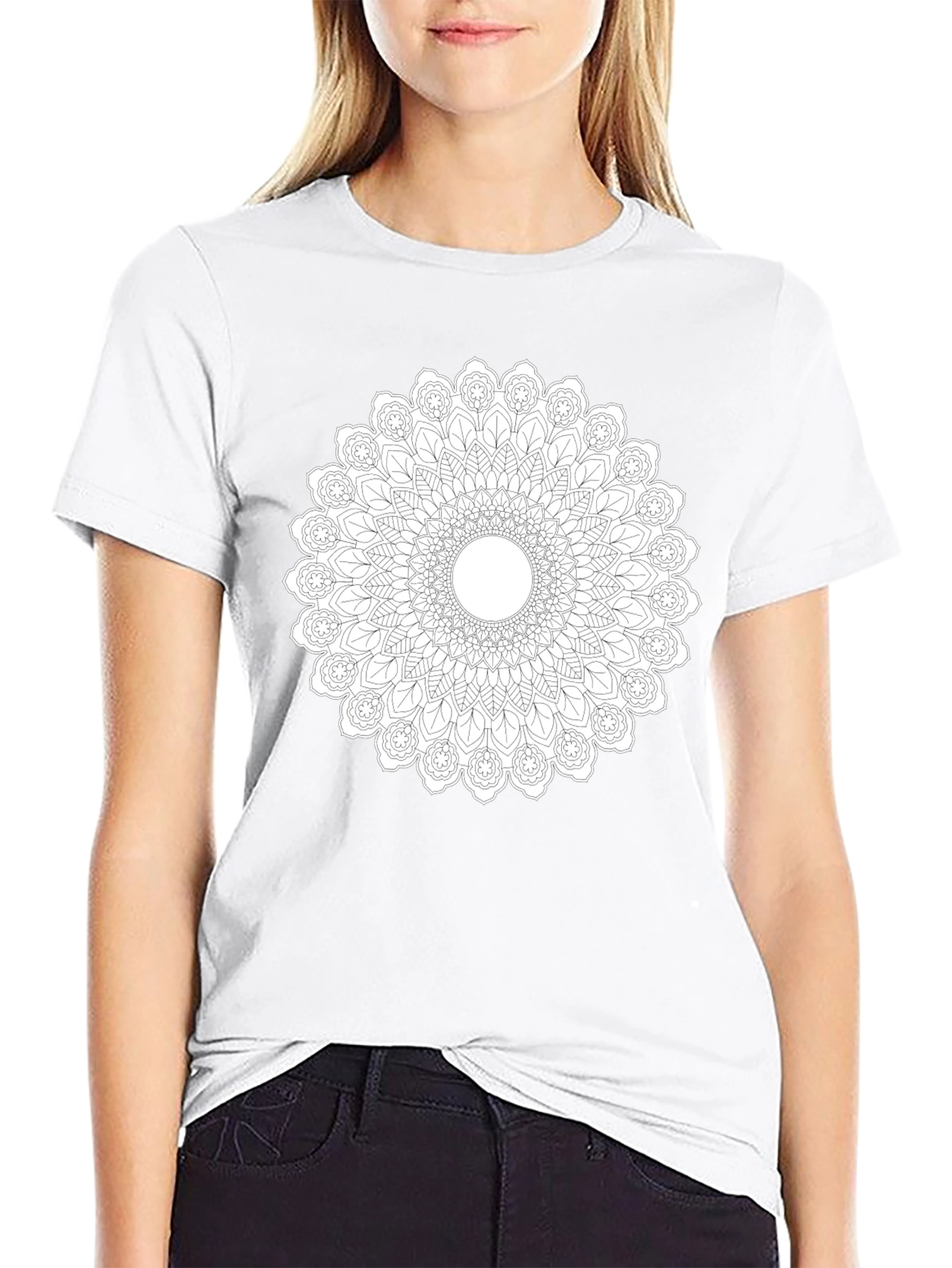 Black Tee with Mandala Art