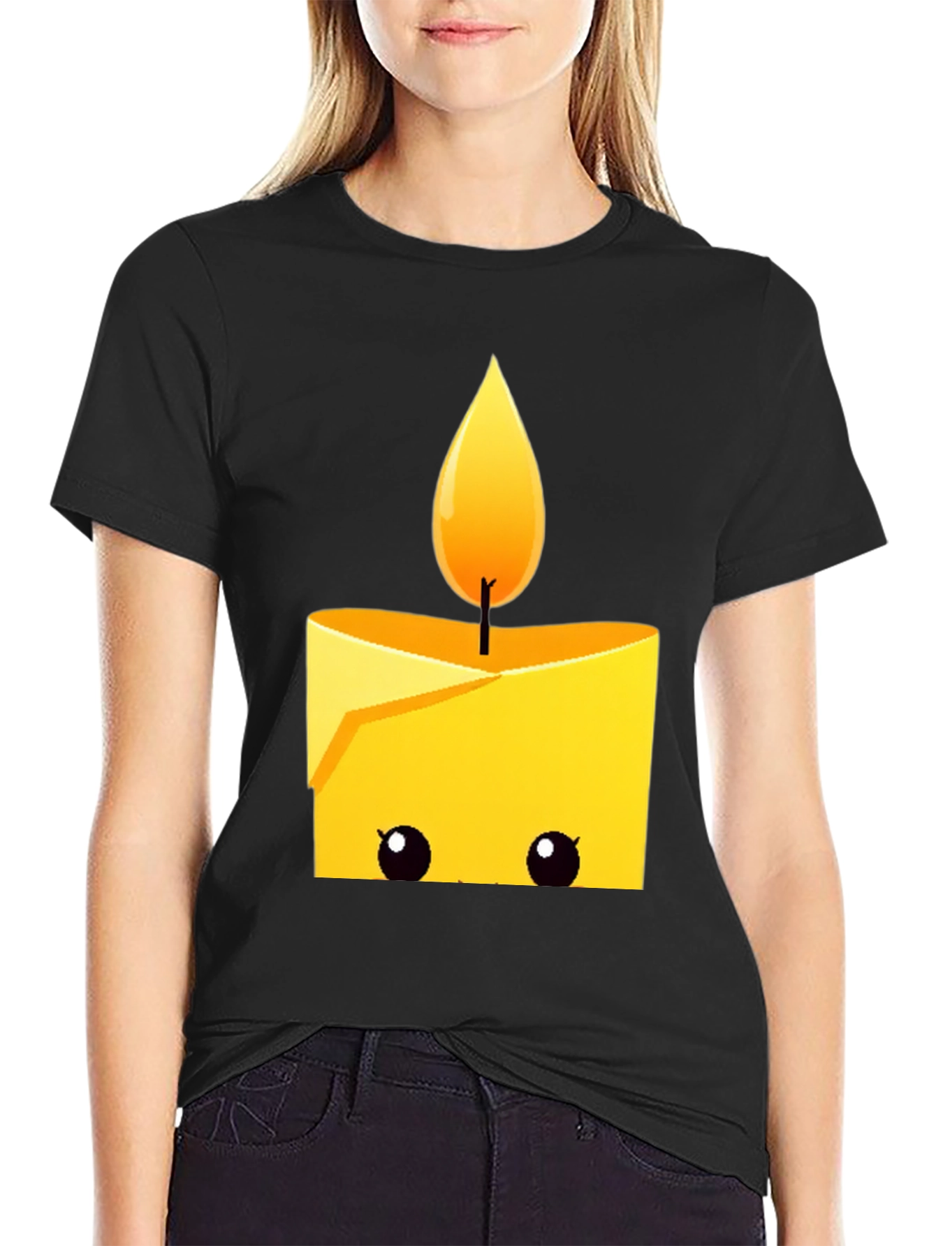 Cute Candle Graphic T-Shirt - Black Cotton Tee
