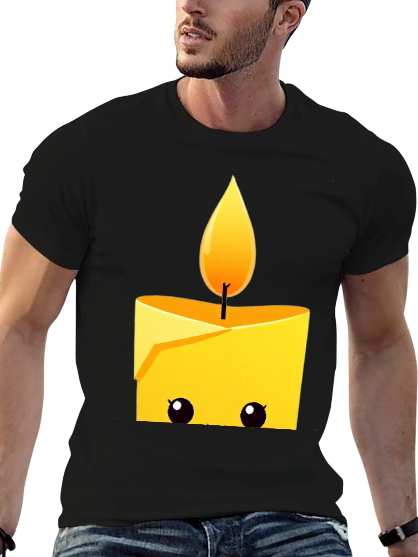 Cute Candle Graphic T-Shirt - Black Cotton Tee