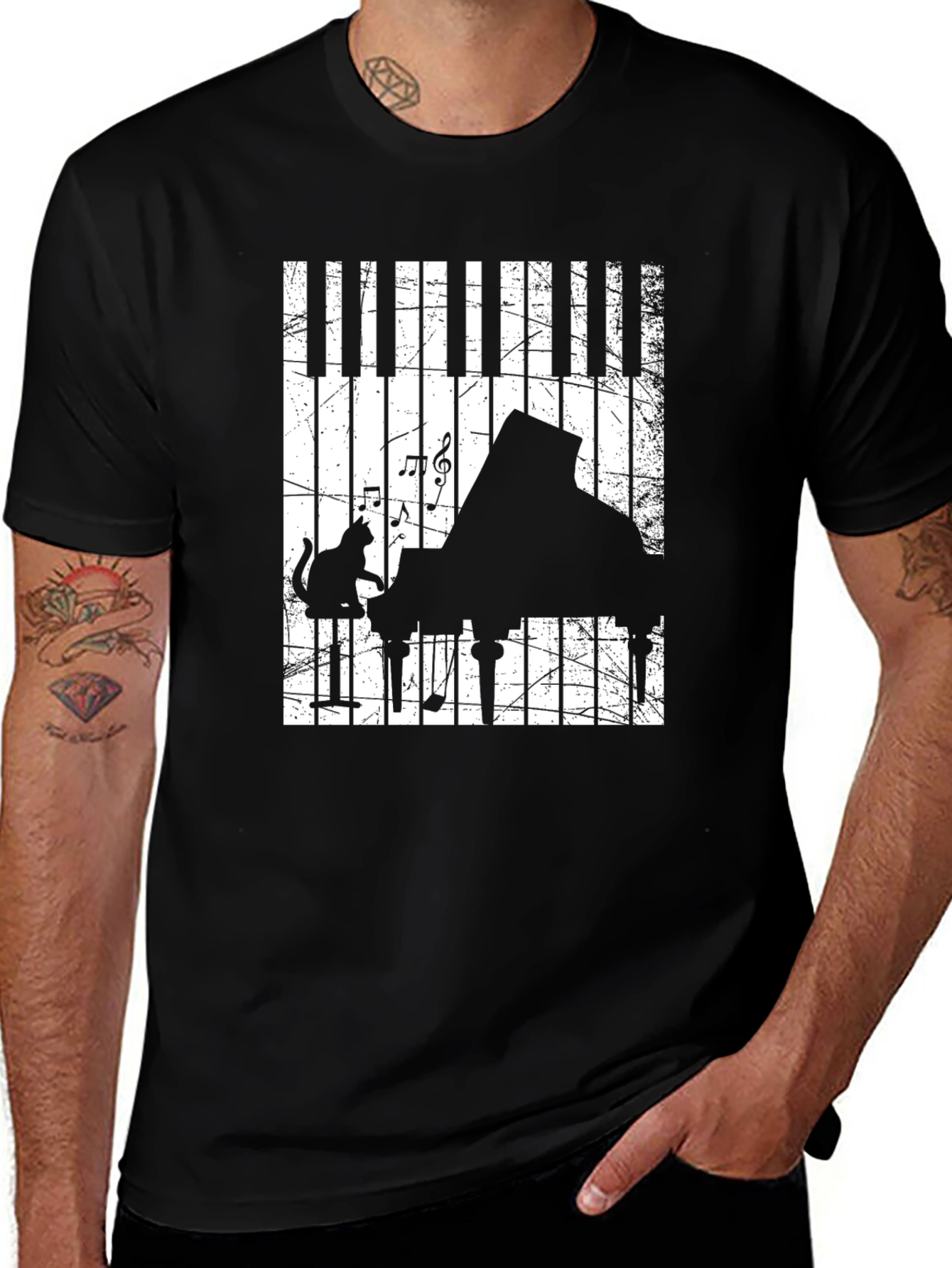 Piano Cat Music T-Shirt - Cool Musician Tee