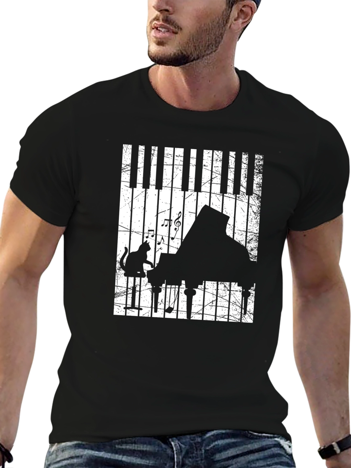 Piano Cat Music T-Shirt - Cool Musician Tee