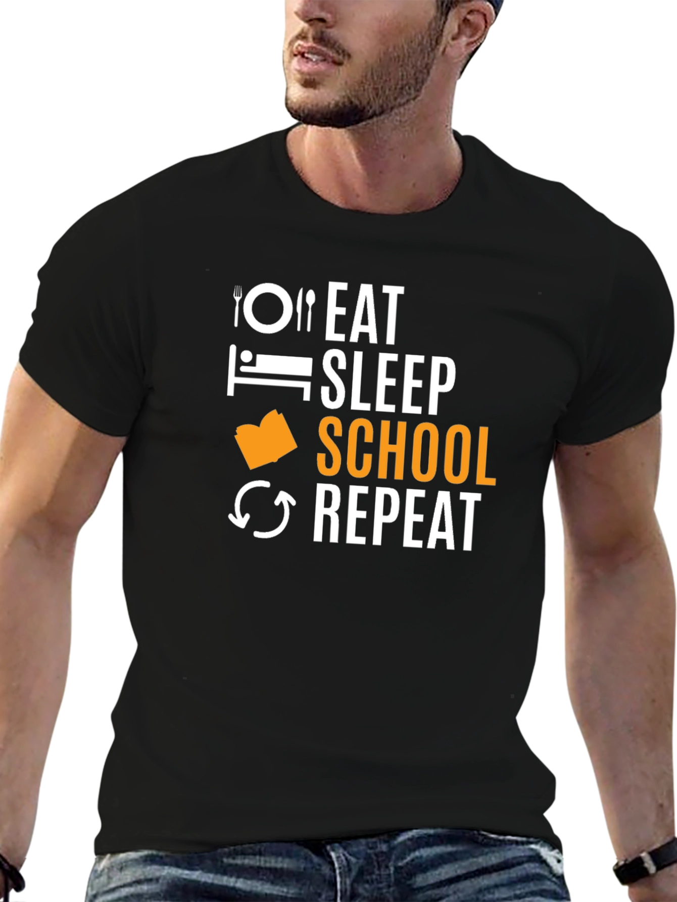 Eat Sleep School Repeat Black T-Shirt