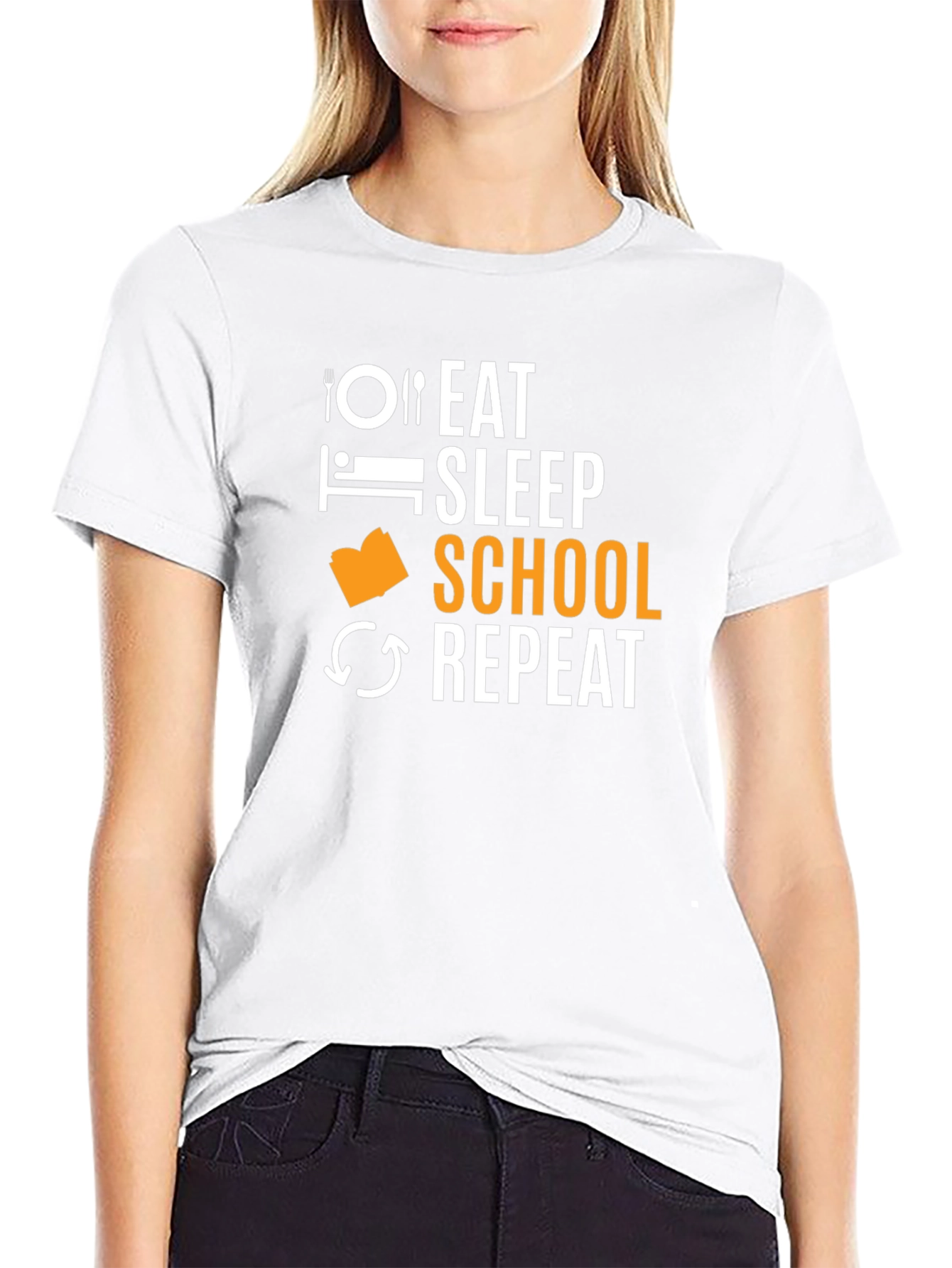 Eat Sleep School Repeat Black T-Shirt
