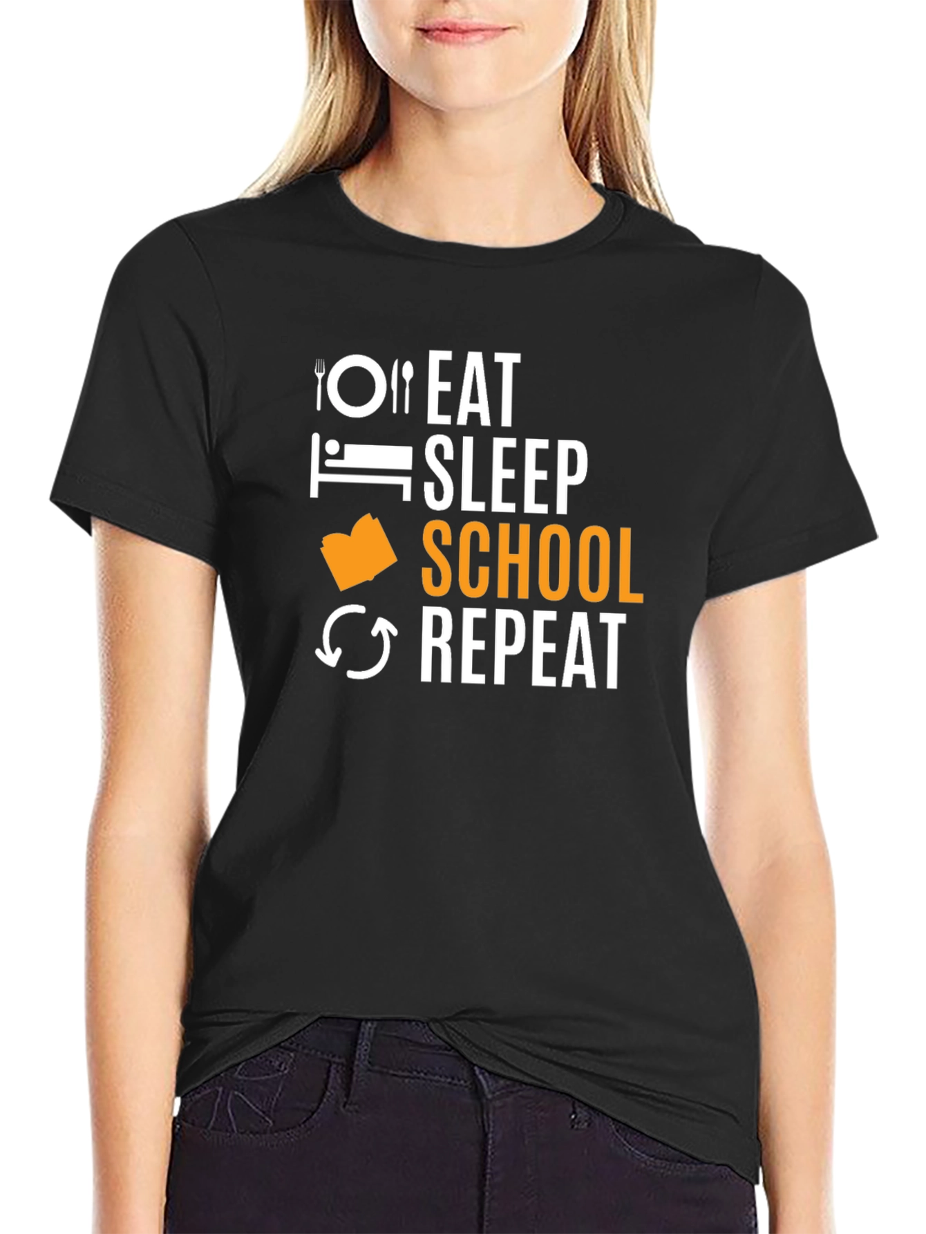 Eat Sleep School Repeat Black T-Shirt