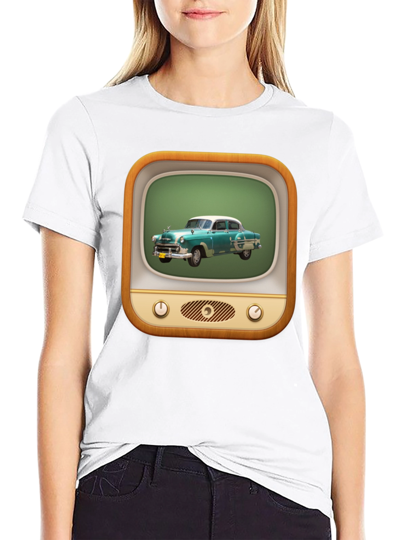 Retro Car TV Graphic Black T-Shirt
