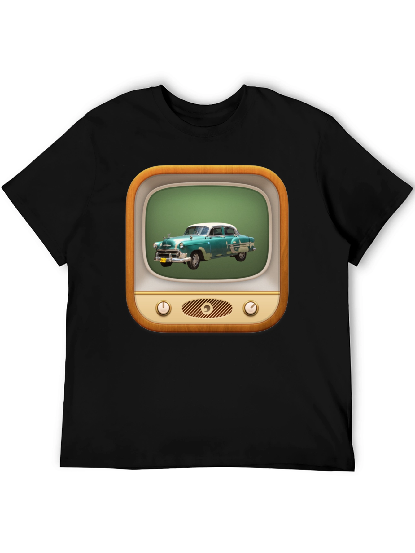 Retro Car TV Graphic Black T-Shirt