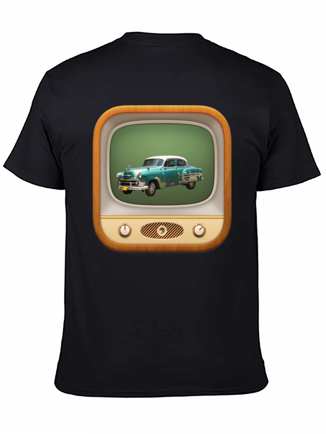 Retro Car TV Graphic Black T-Shirt