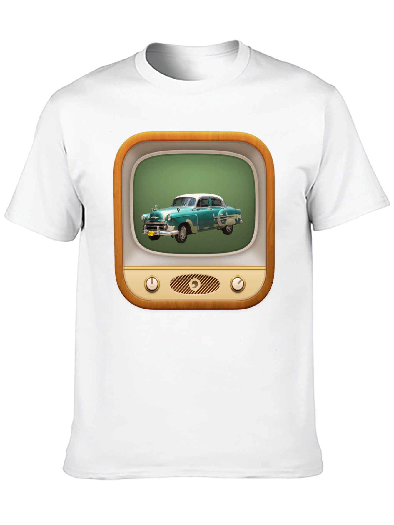 Retro Car TV Graphic Black T-Shirt