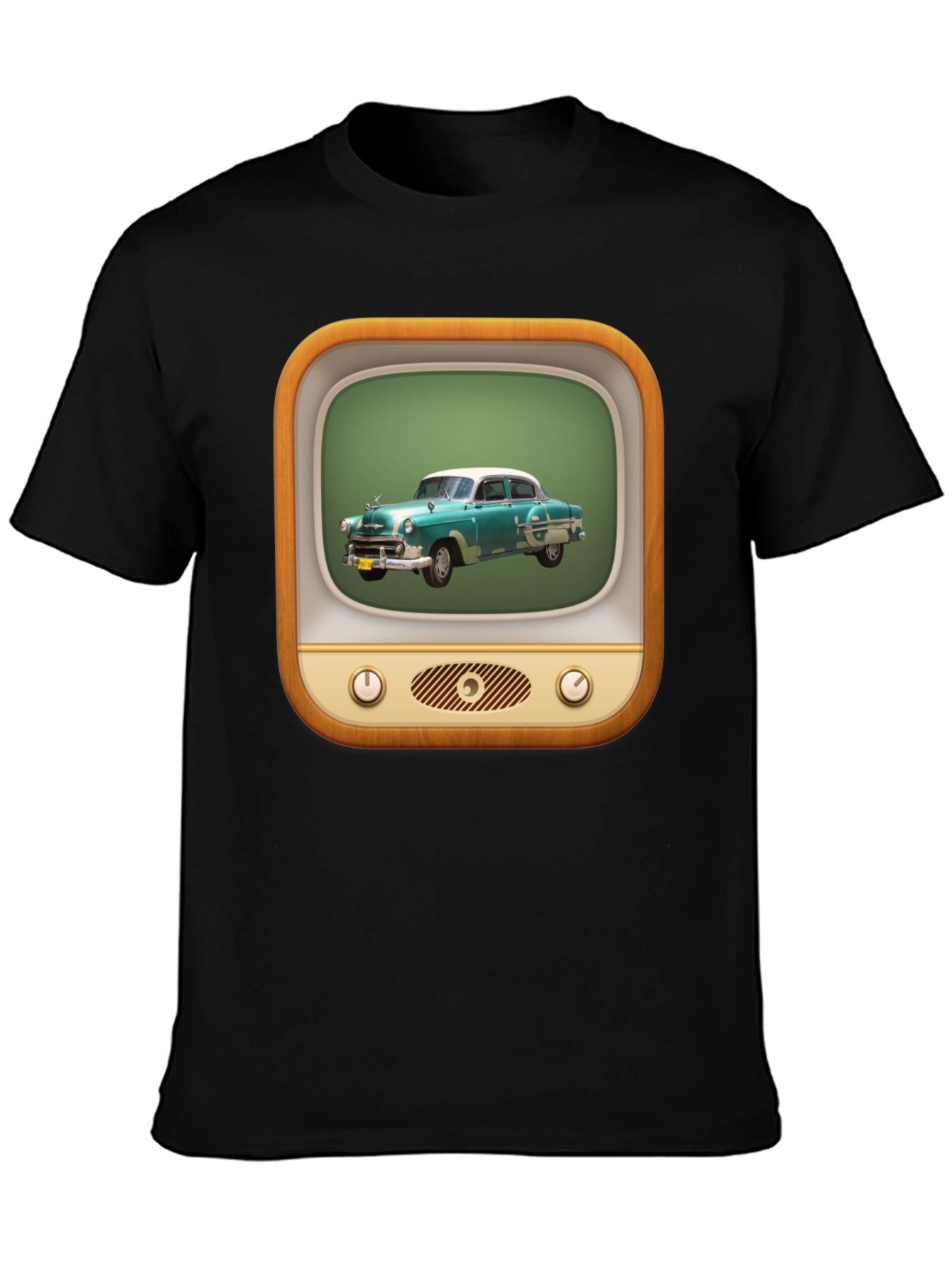 Retro Car TV Graphic Black T-Shirt