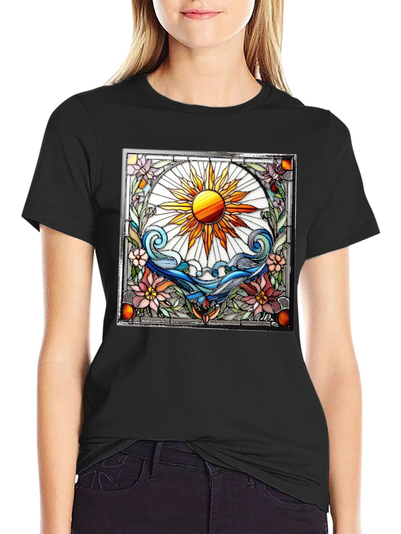 Stained Glass Sun Graphic T-Shirt