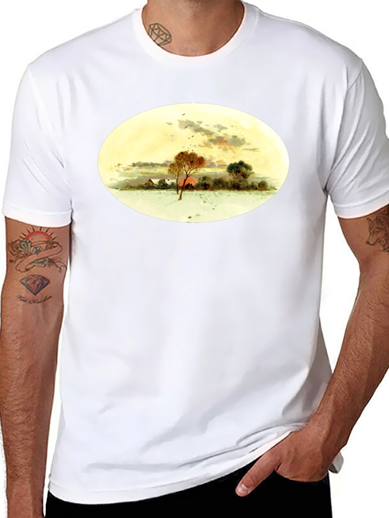 Winter Landscape Graphic Black T-Shirt