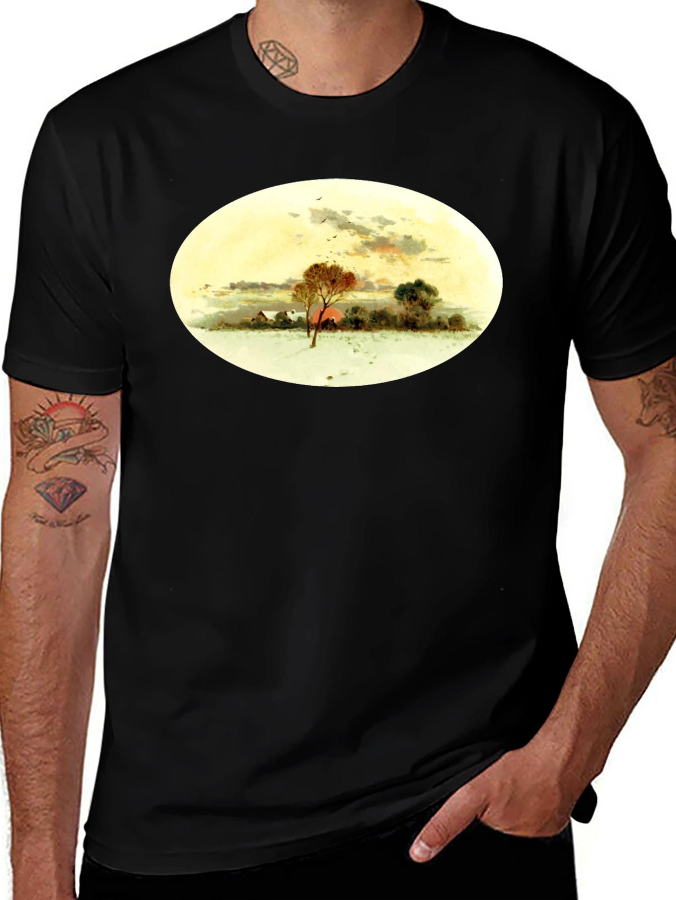 Winter Landscape Graphic Black T-Shirt