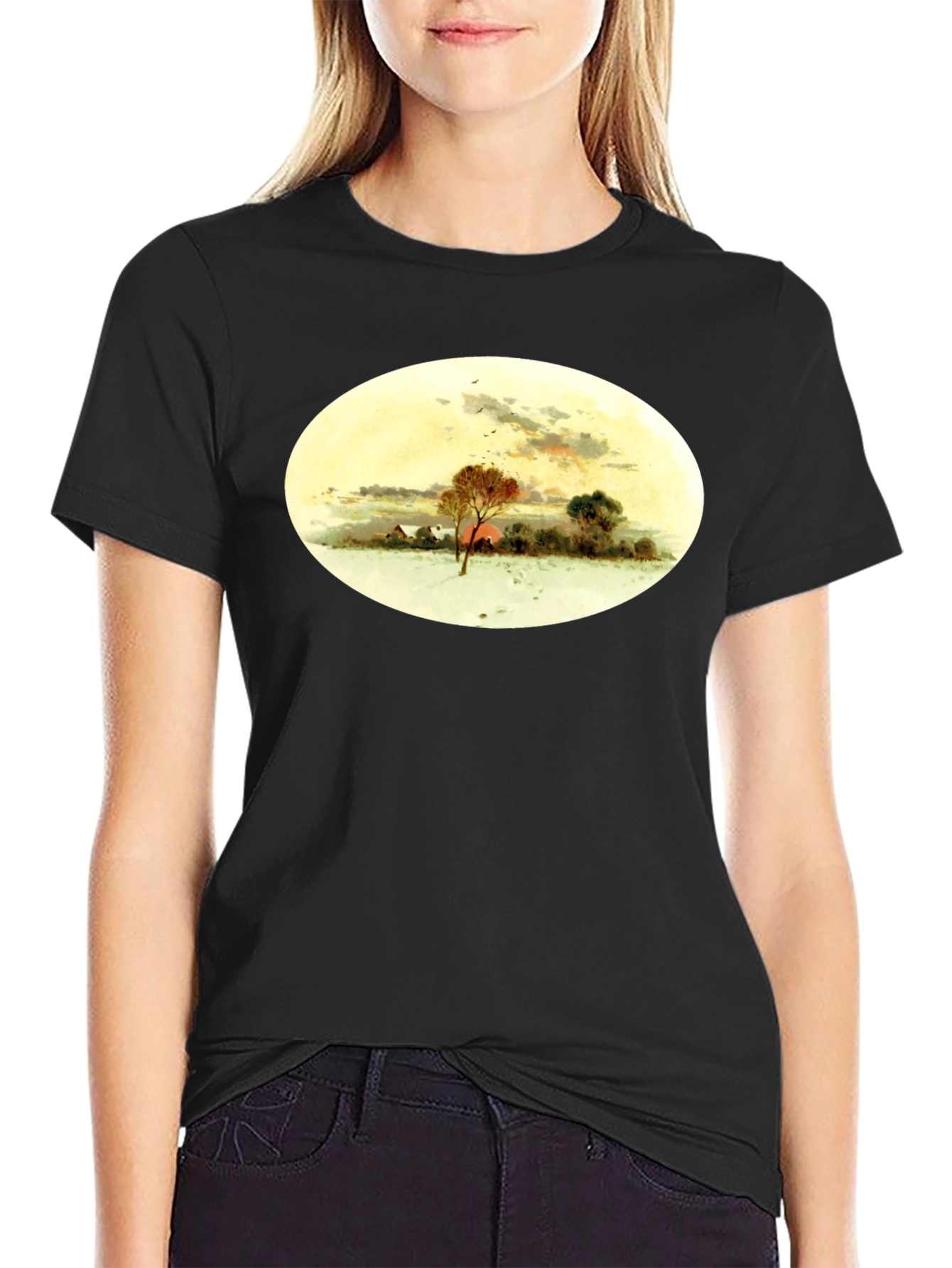 Winter Landscape Graphic Black T-Shirt