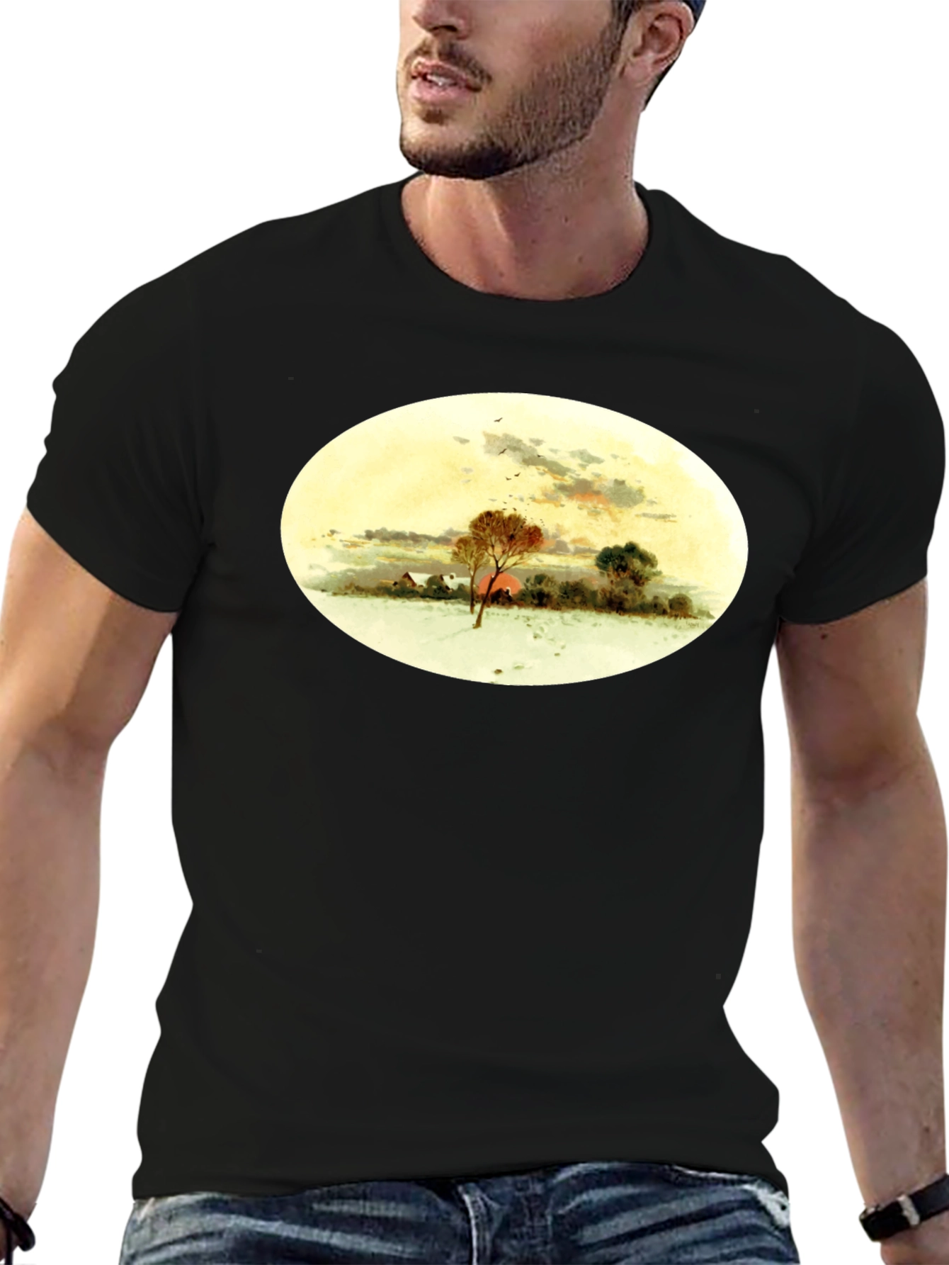 Winter Landscape Graphic Black T-Shirt