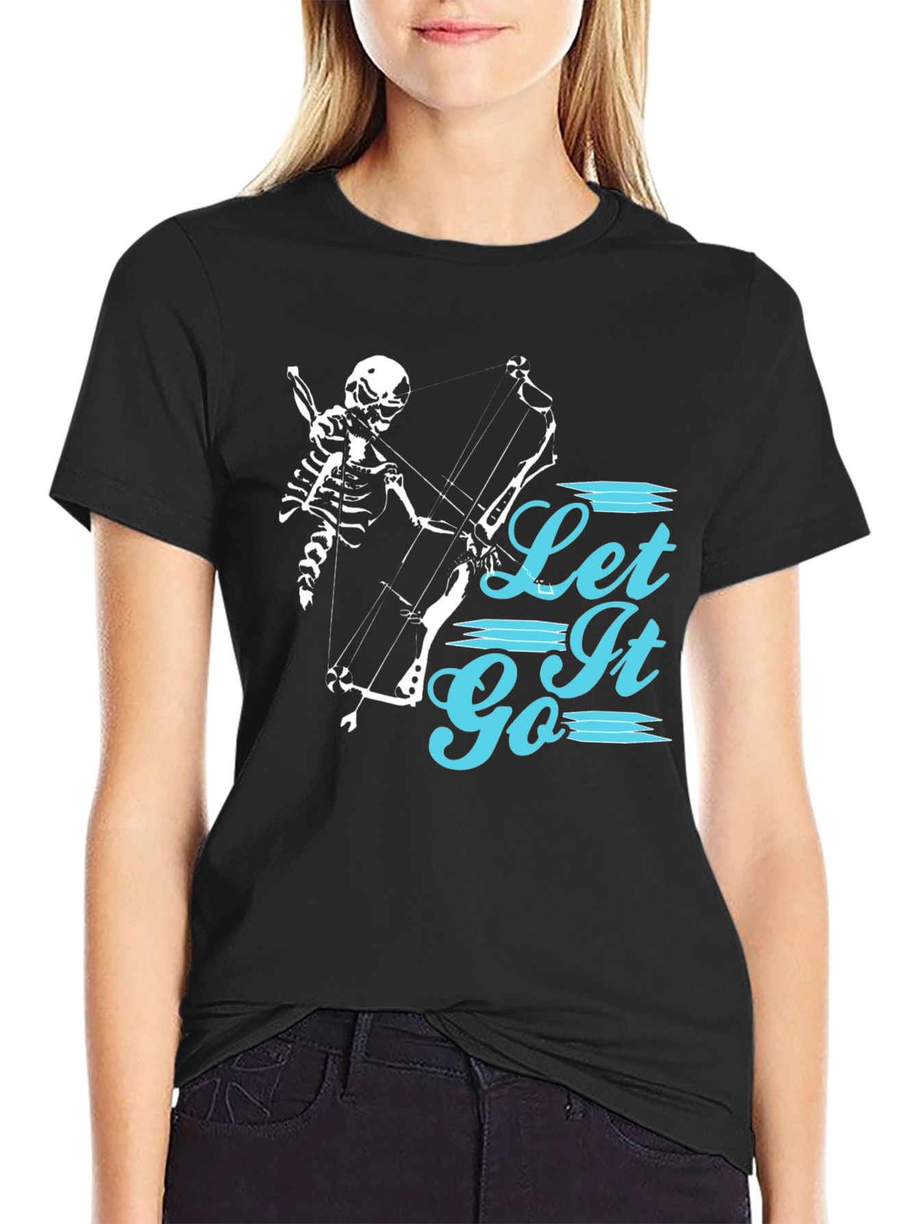Let It Go Skeleton Archer Black Graphic Tee