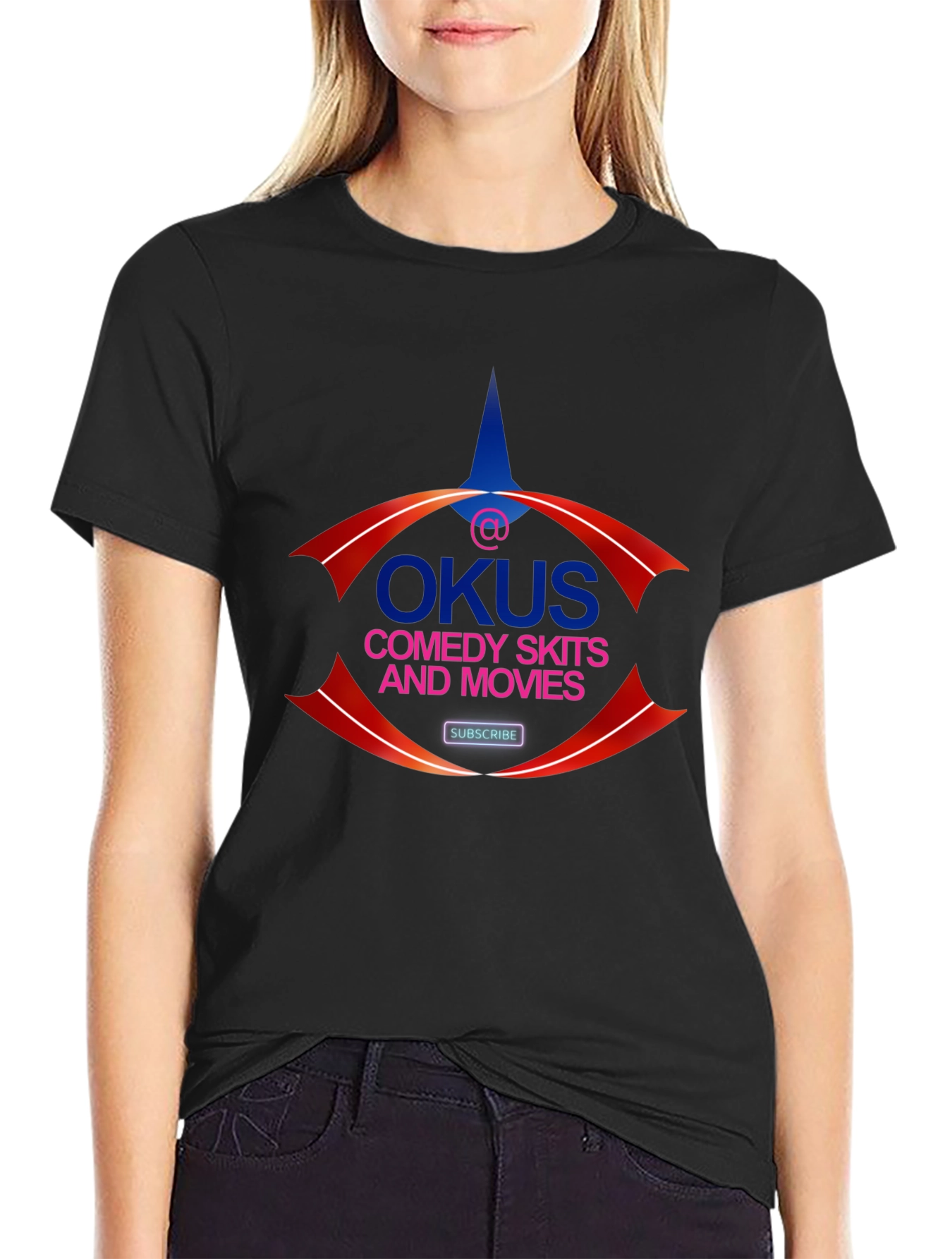 OKUS Comedy Skits & Movies Black Graphic Tee
