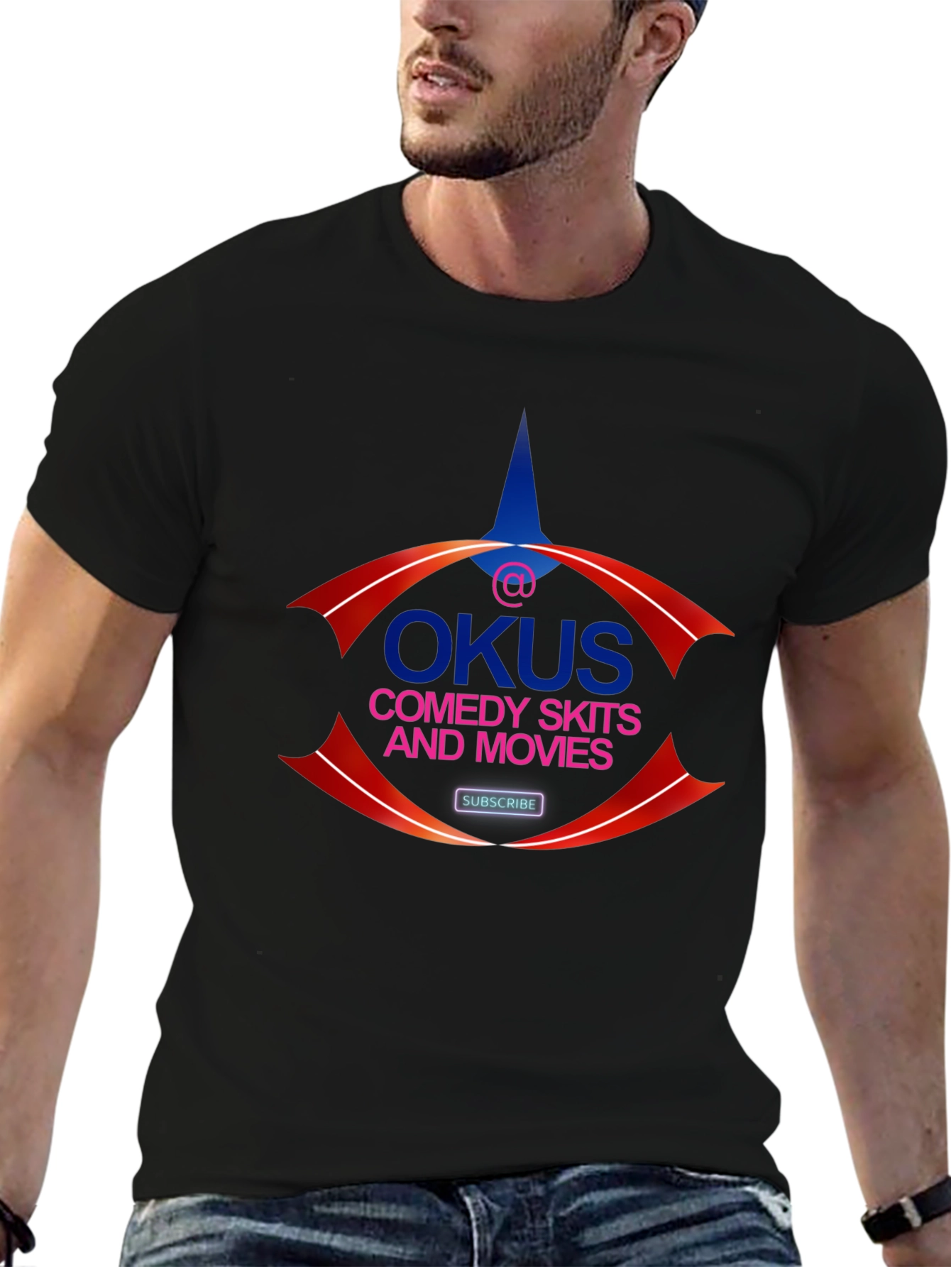 OKUS Comedy Skits & Movies Black Graphic Tee