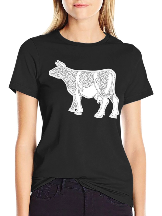 Cow Print T-Shirt - Black Cotton Tee