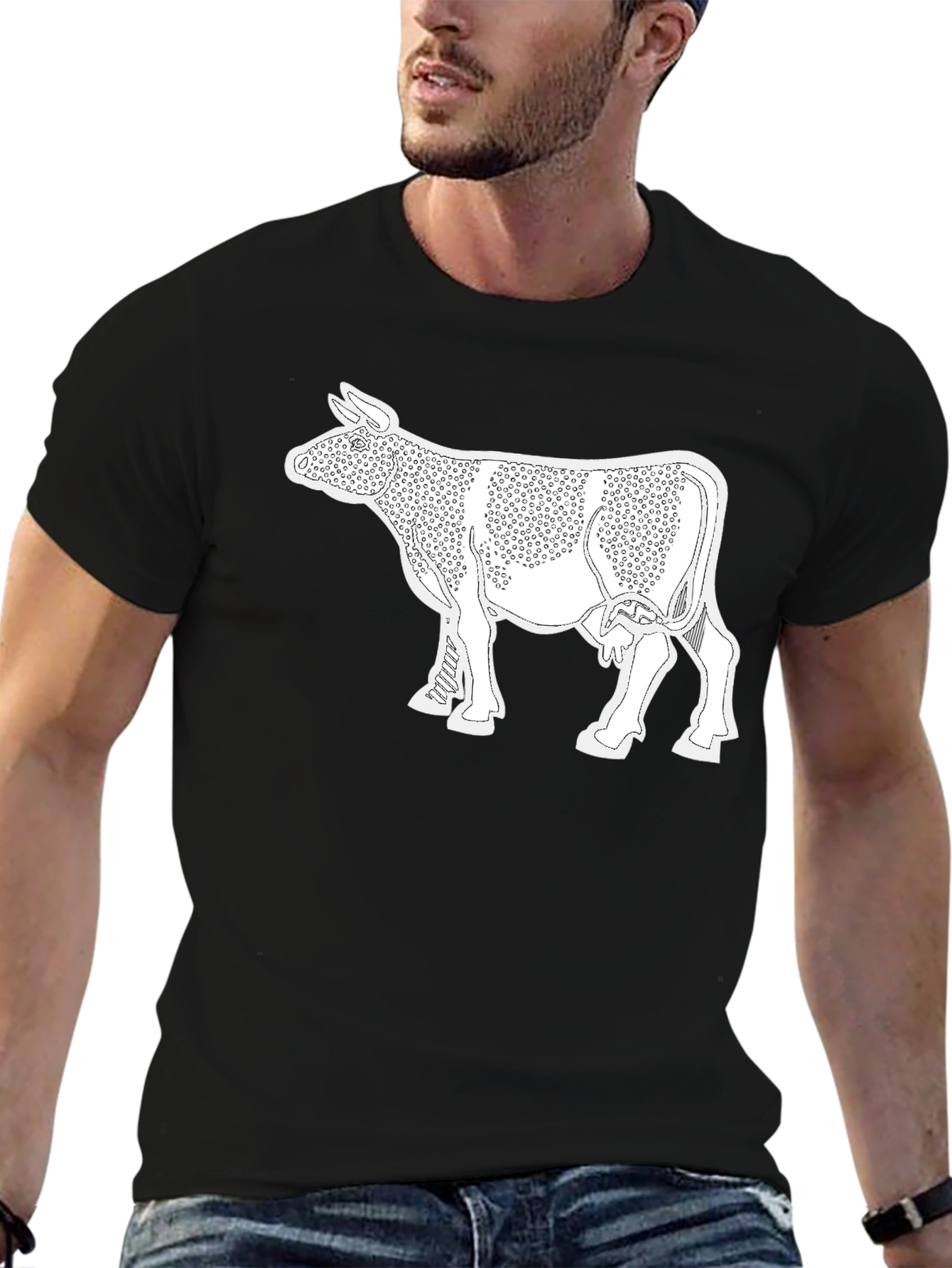 Cow Print T-Shirt - Black Cotton Tee